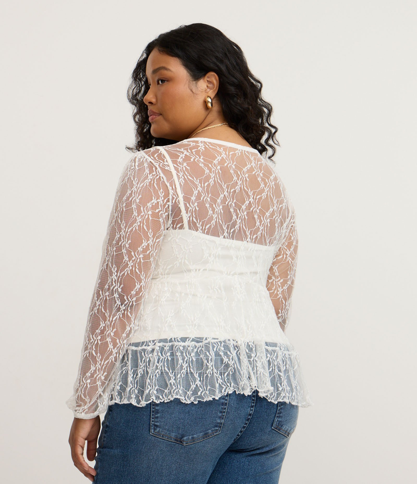 Bata Rendada com Manga Longa Curve e Plus Size Branco 4