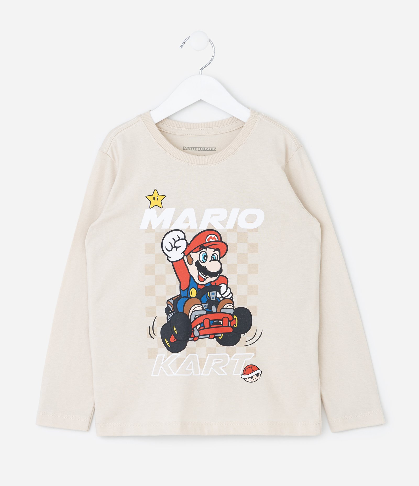 Camiseta Infantil Mario Kart Grid – Tam 3 a 10 Anos Bege Claro 1