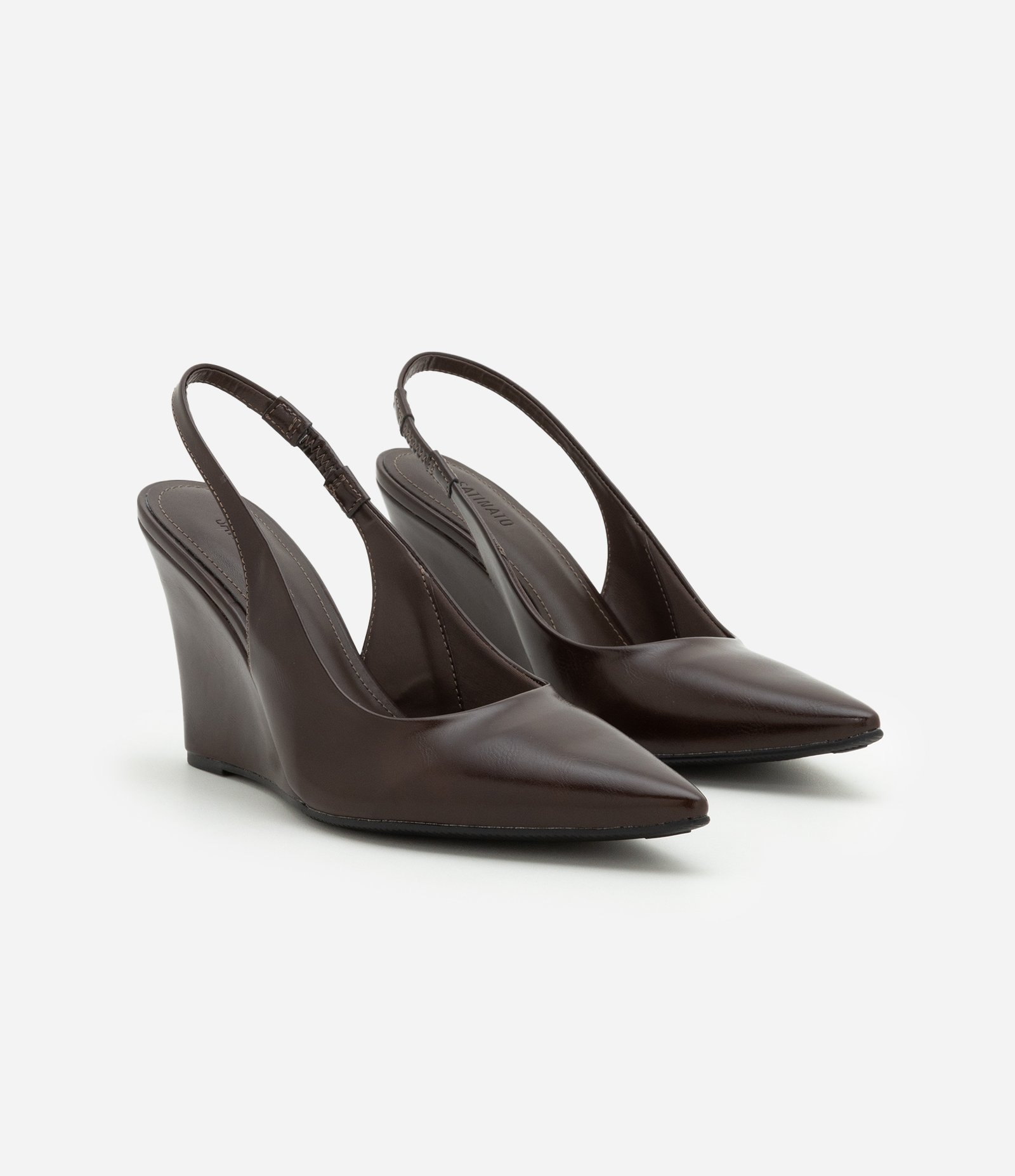 Sapato Scarpin Anabela com Tira Elástica Marrom 2