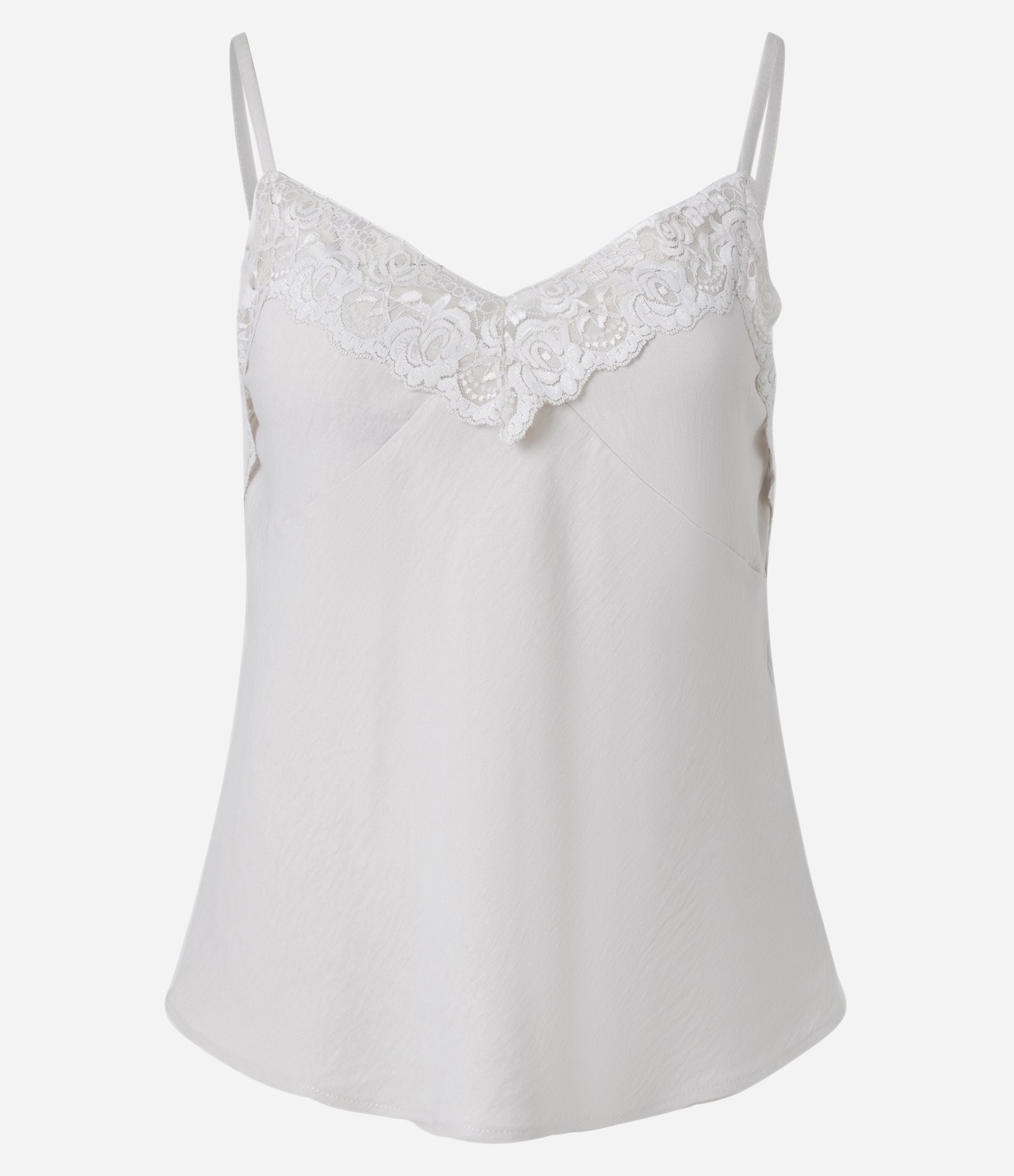 Blusa de Alça Fina com Renda no Decote Branco 1