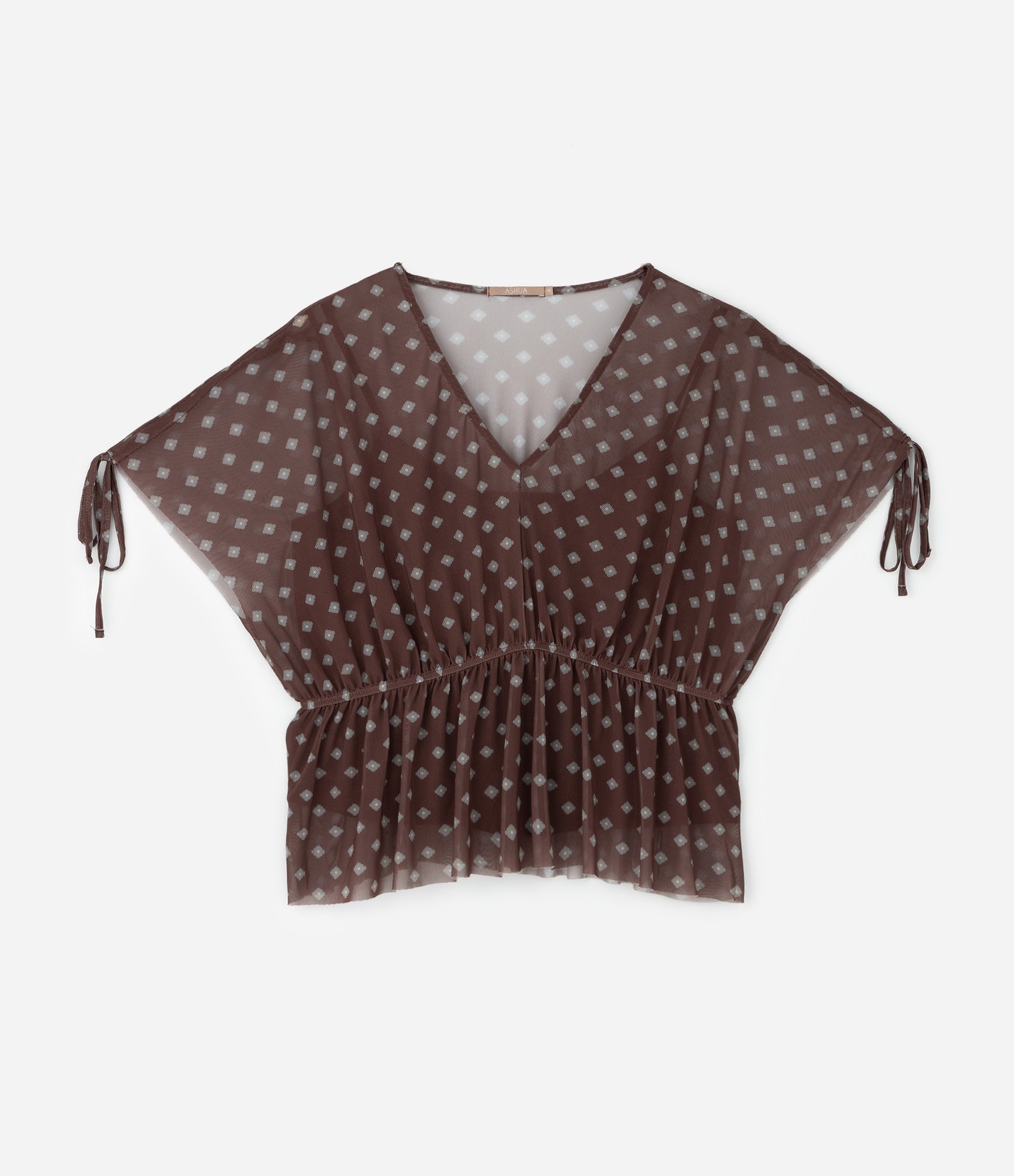 Blusa Bata em Tule com Forro Curve e Plus Size Marrom 1