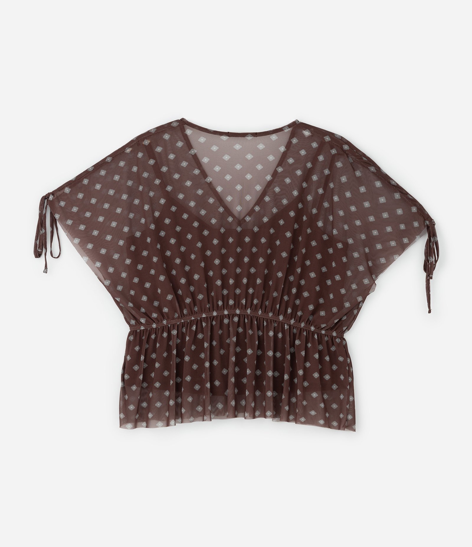 Blusa Bata em Tule com Forro Curve e Plus Size Marrom 2