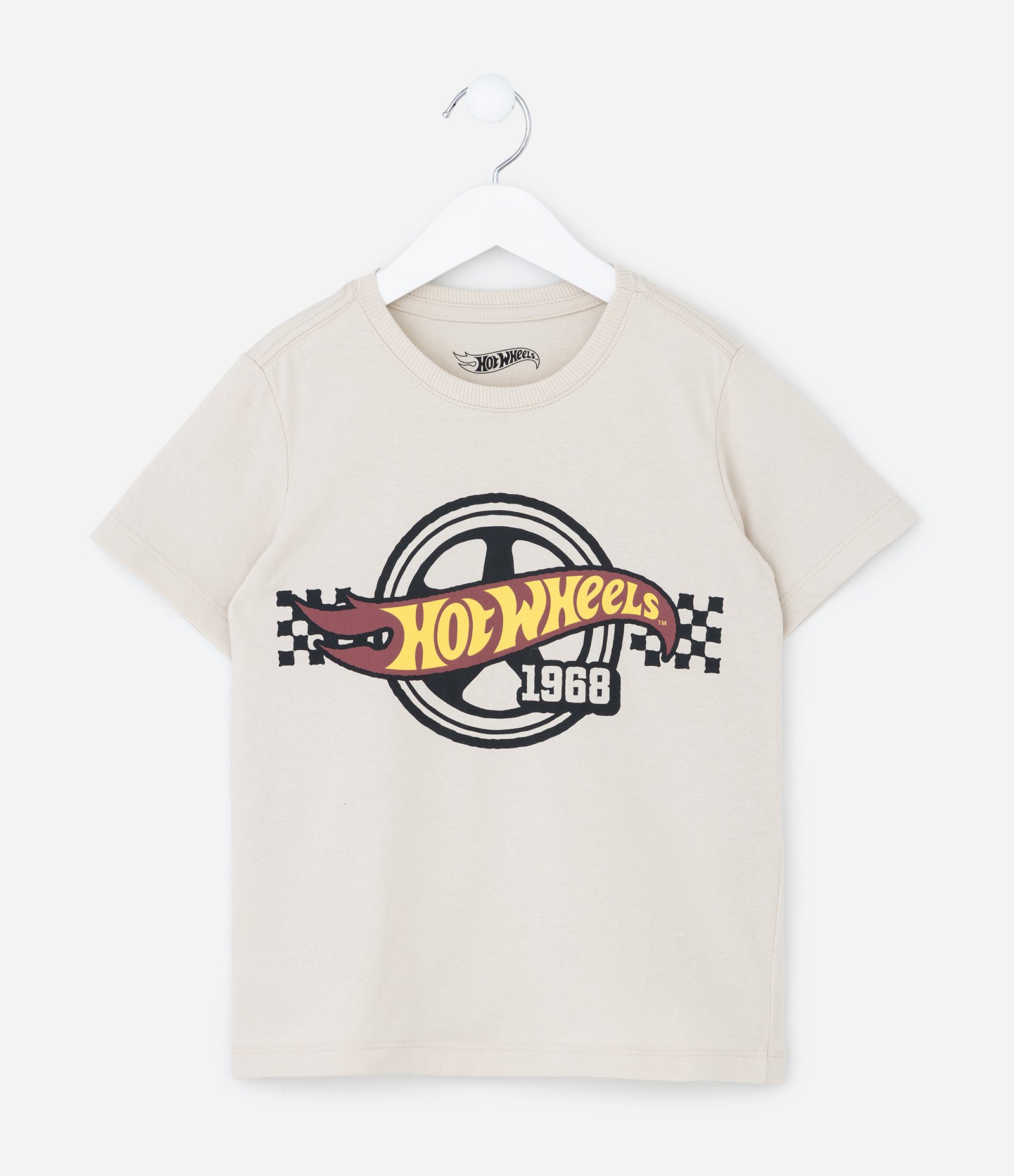 Camiseta Infantil com Estampa Hot Wheels Grid – Tam 4 a 12 Anos Bege Claro 1