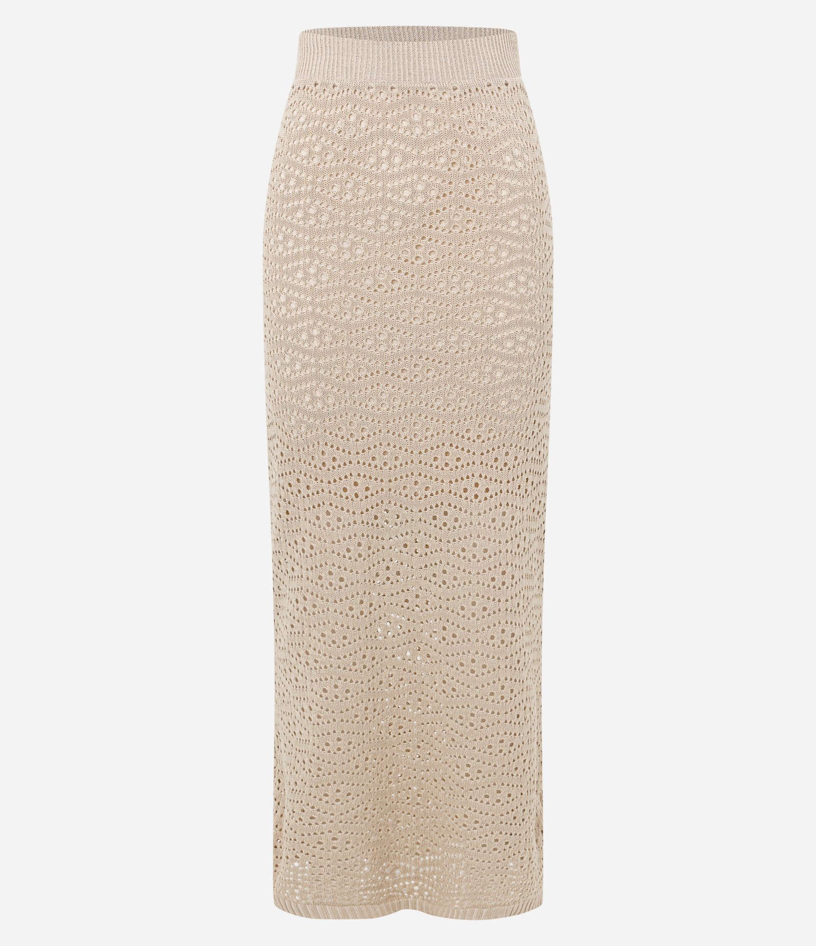 Saia Longa em Tricô Vazado com Textura Coordenada Bege 5