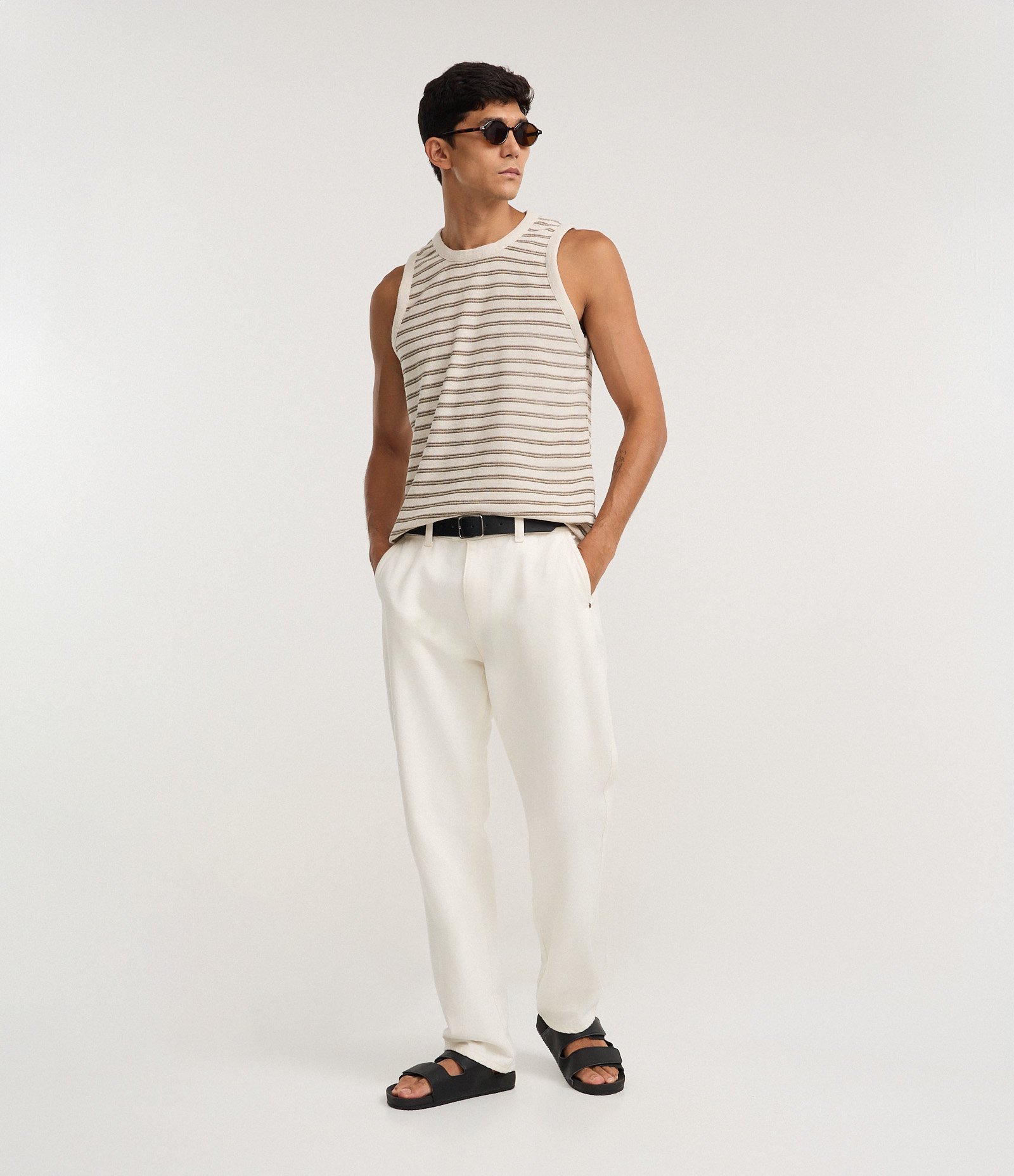 Regata em Tricô Texturizado com Listras Horizontais Off White 2