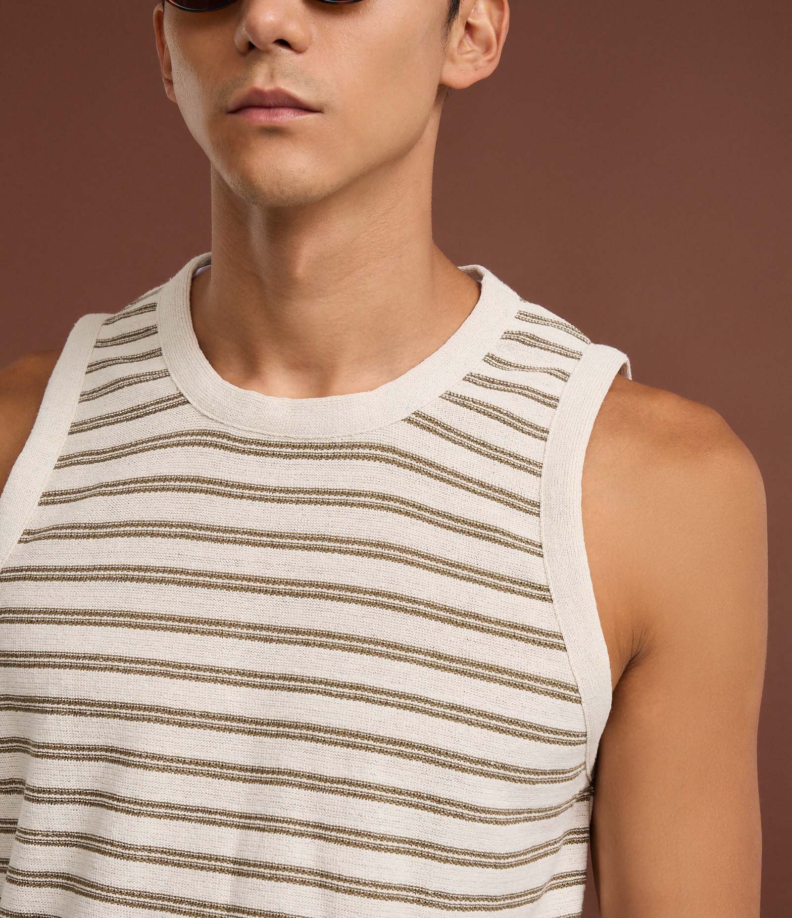 Regata em Tricô Texturizado com Listras Horizontais Off White 3