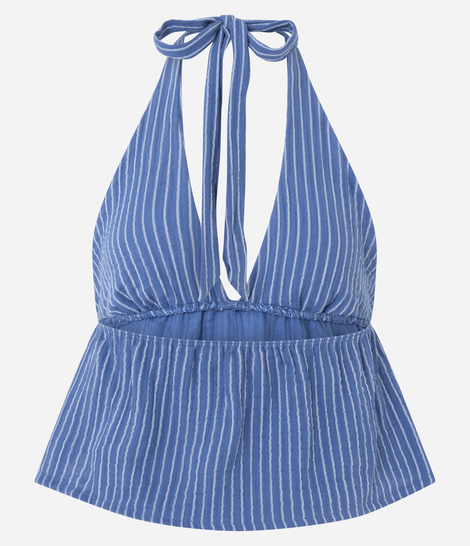 Blusa Frente Única com Listra e Texturizada Azul 6