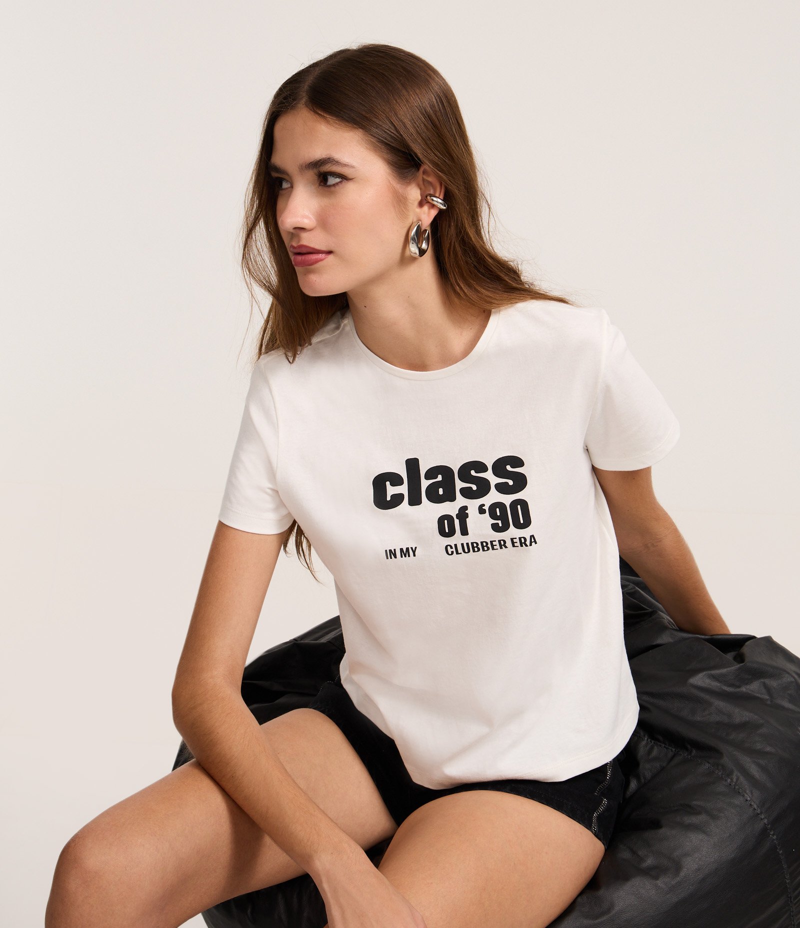 Camiseta T-shirt em Algodão com Estampa Lettering Class of 90 Branco 1