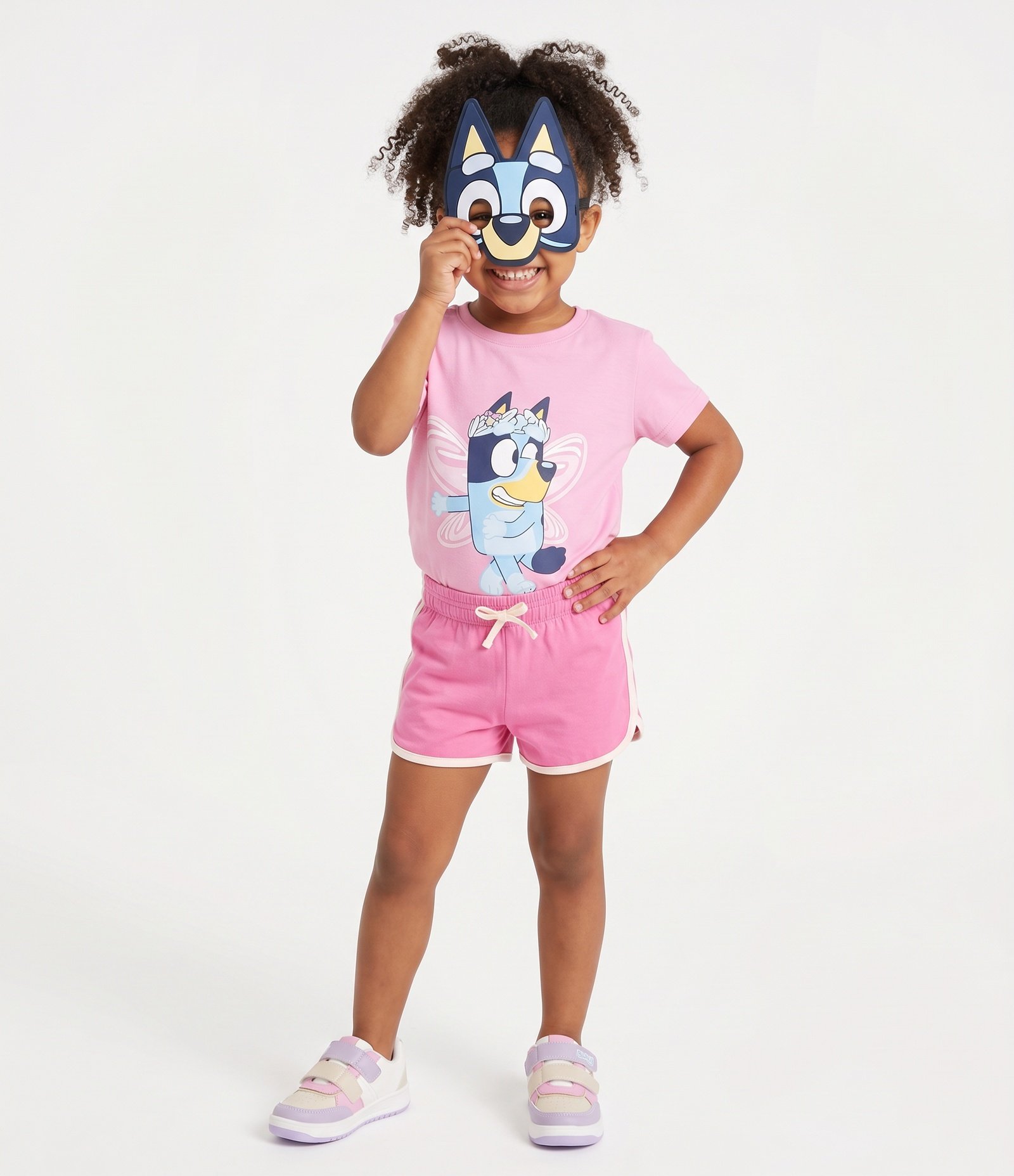 Camiseta Infantil com Máscara e Estampa Bluey – Tam 1 a 6 Anos Rosa 1