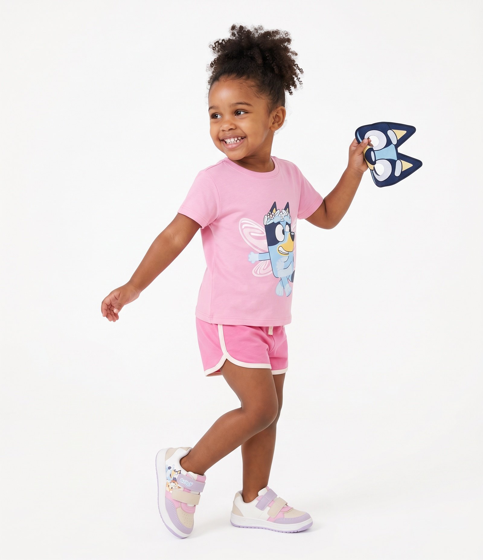 Camiseta Infantil com Máscara e Estampa Bluey – Tam 1 a 6 Anos Rosa 2