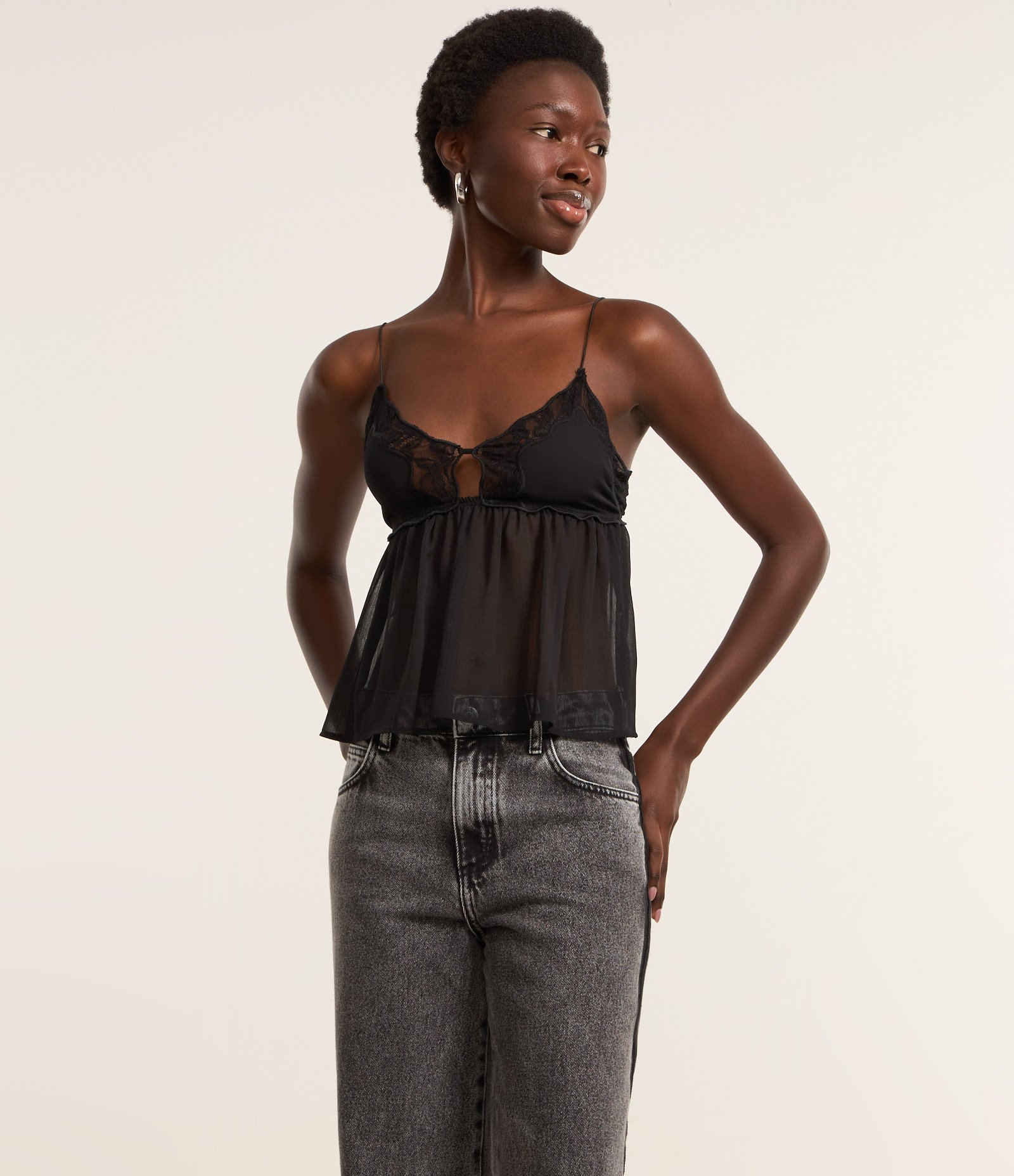 Calça Wide Leg em Jeans com Lateral Contrastante Preto Estonado 2