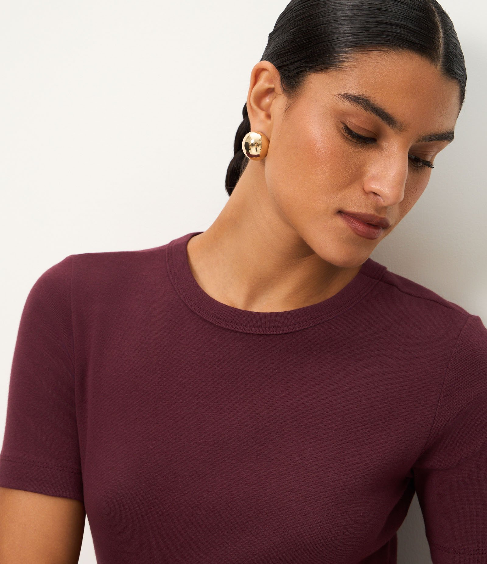 Blusa Básica Ajustada em Ribana com Gola Redonda Bordô 5