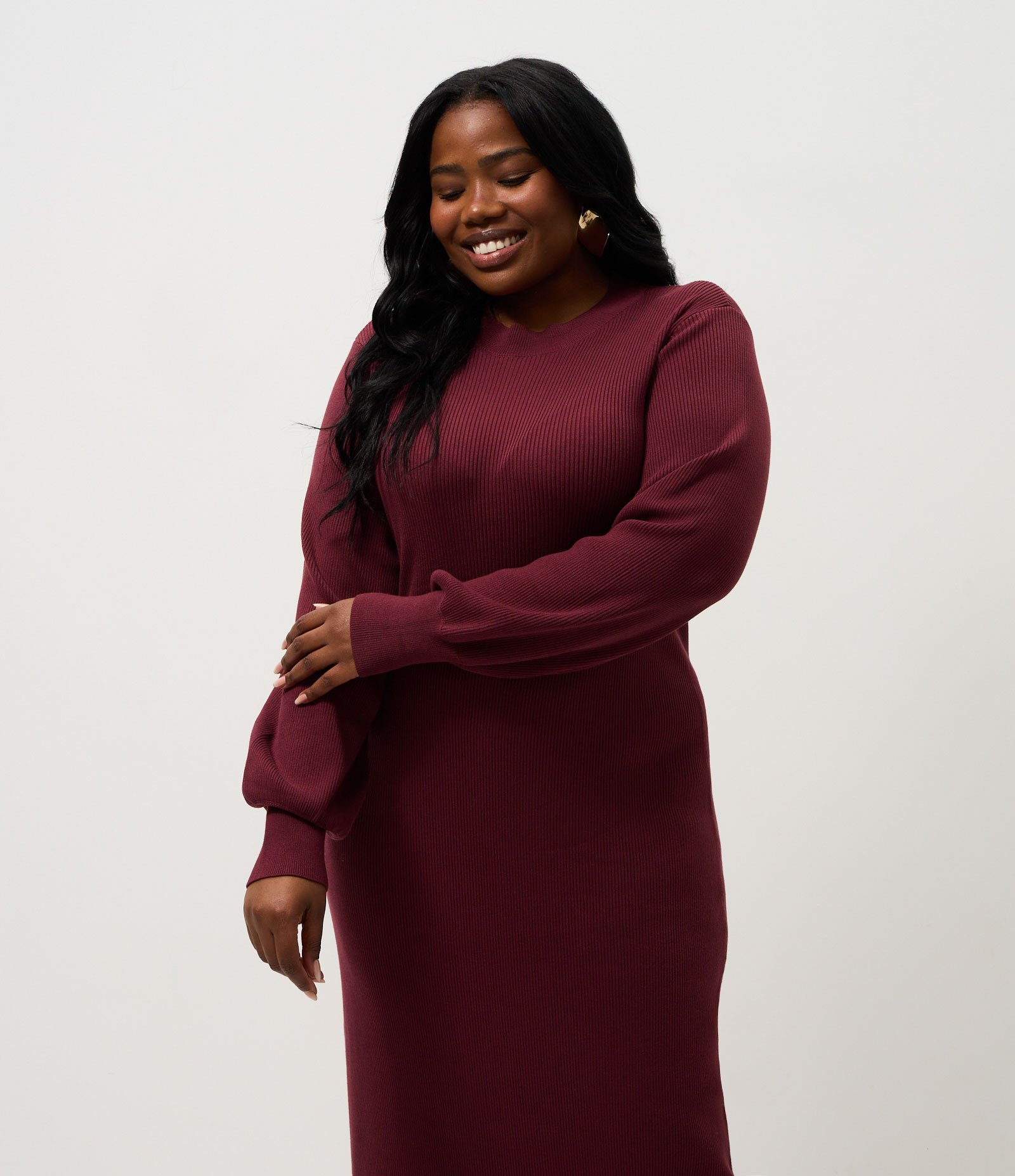 Vestido Midi em Tricô com Manga Bufante Curve & Plus Size Marrom 2