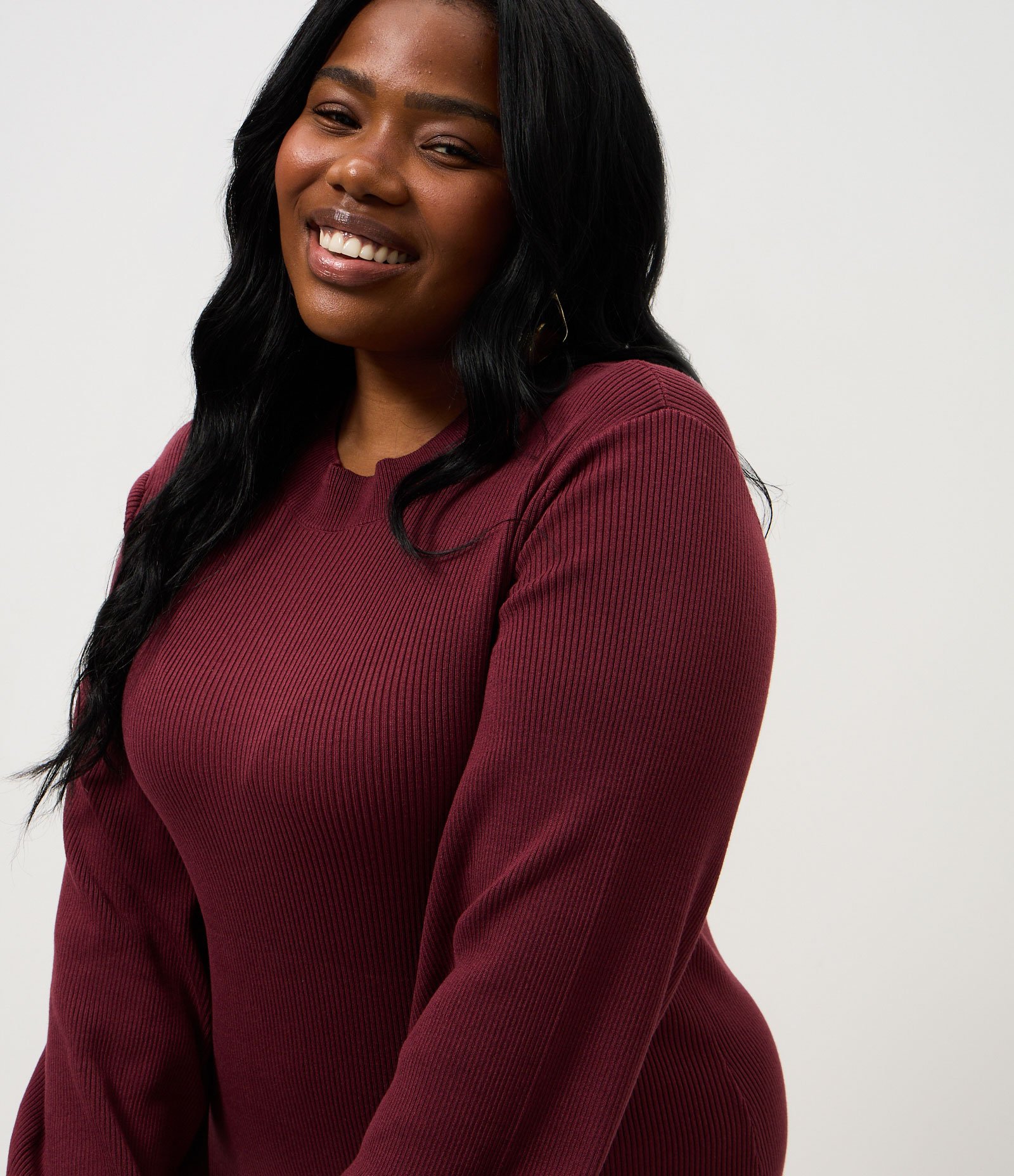 Vestido Midi em Tricô com Manga Bufante Curve & Plus Size Marrom 3