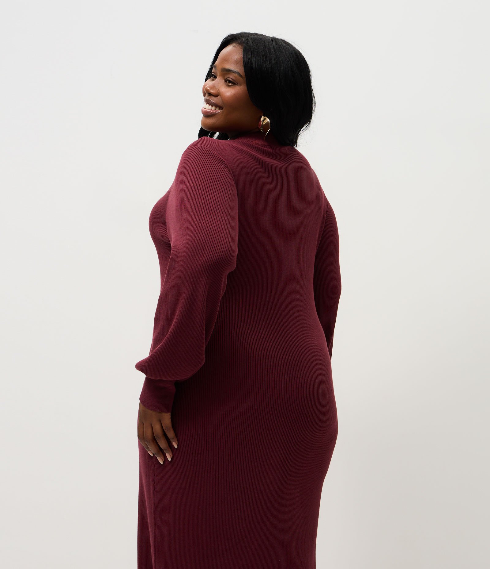 Vestido Midi em Tricô com Manga Bufante Curve & Plus Size Marrom 4