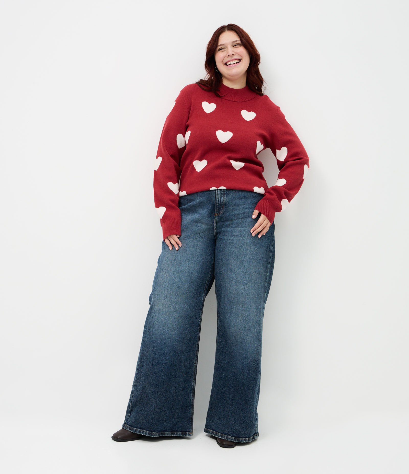 Casaco em Tricô Jacquard de Corações Curve & Plus Size Vermelho 2
