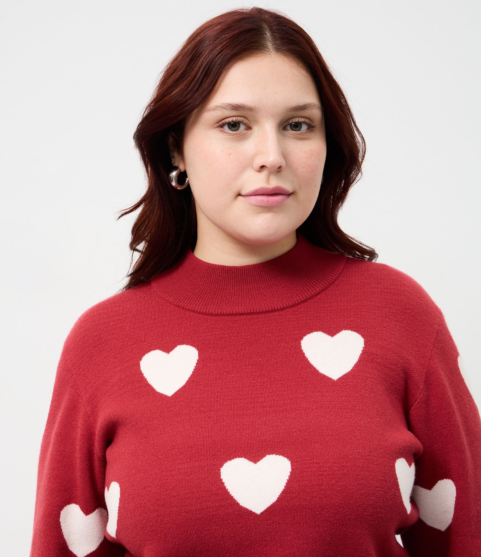 Casaco em Tricô Jacquard de Corações Curve & Plus Size Vermelho 3