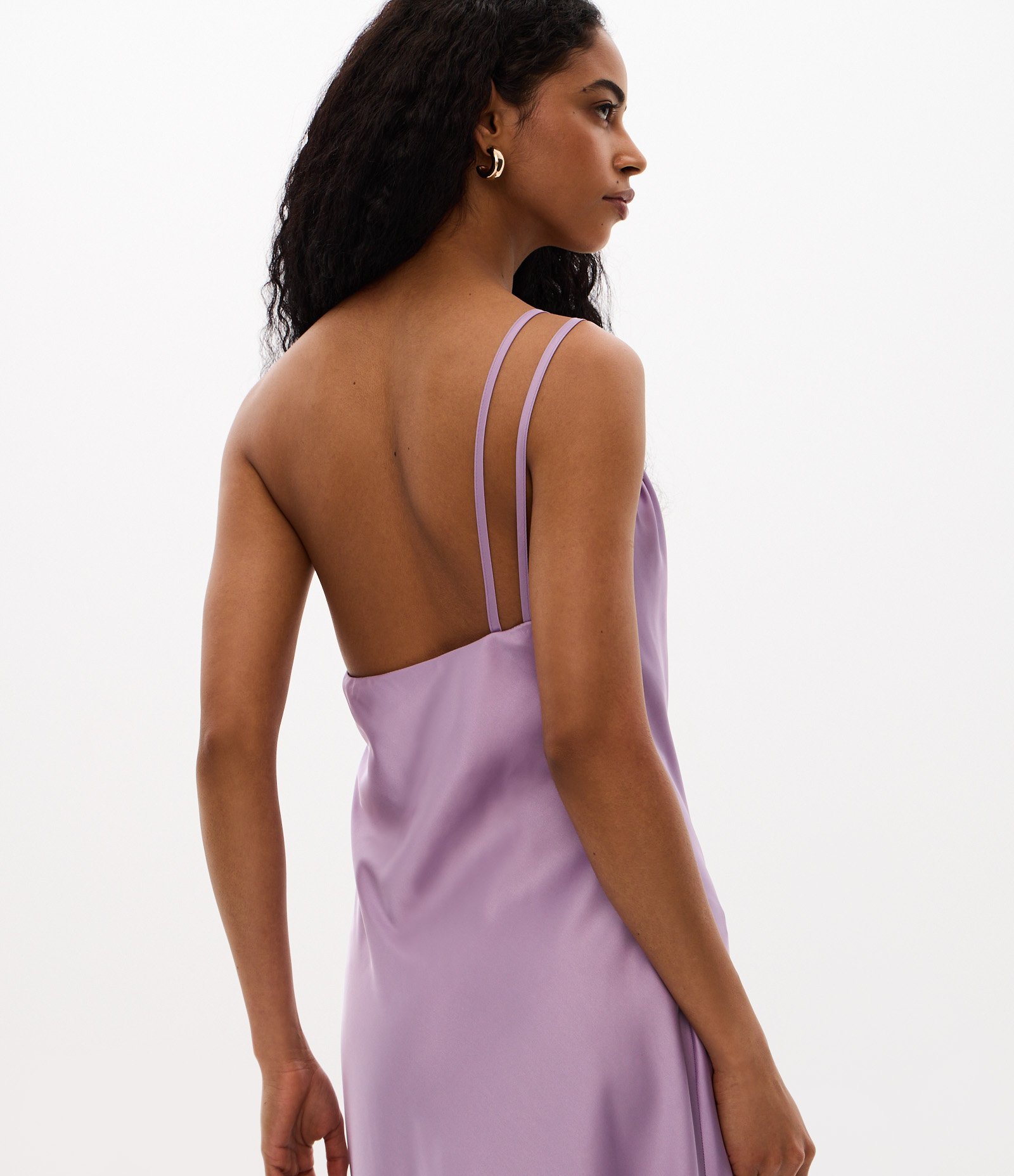 Vestido Long Midi Ombro Só em Cetim com Alça Dupla Lillás 3