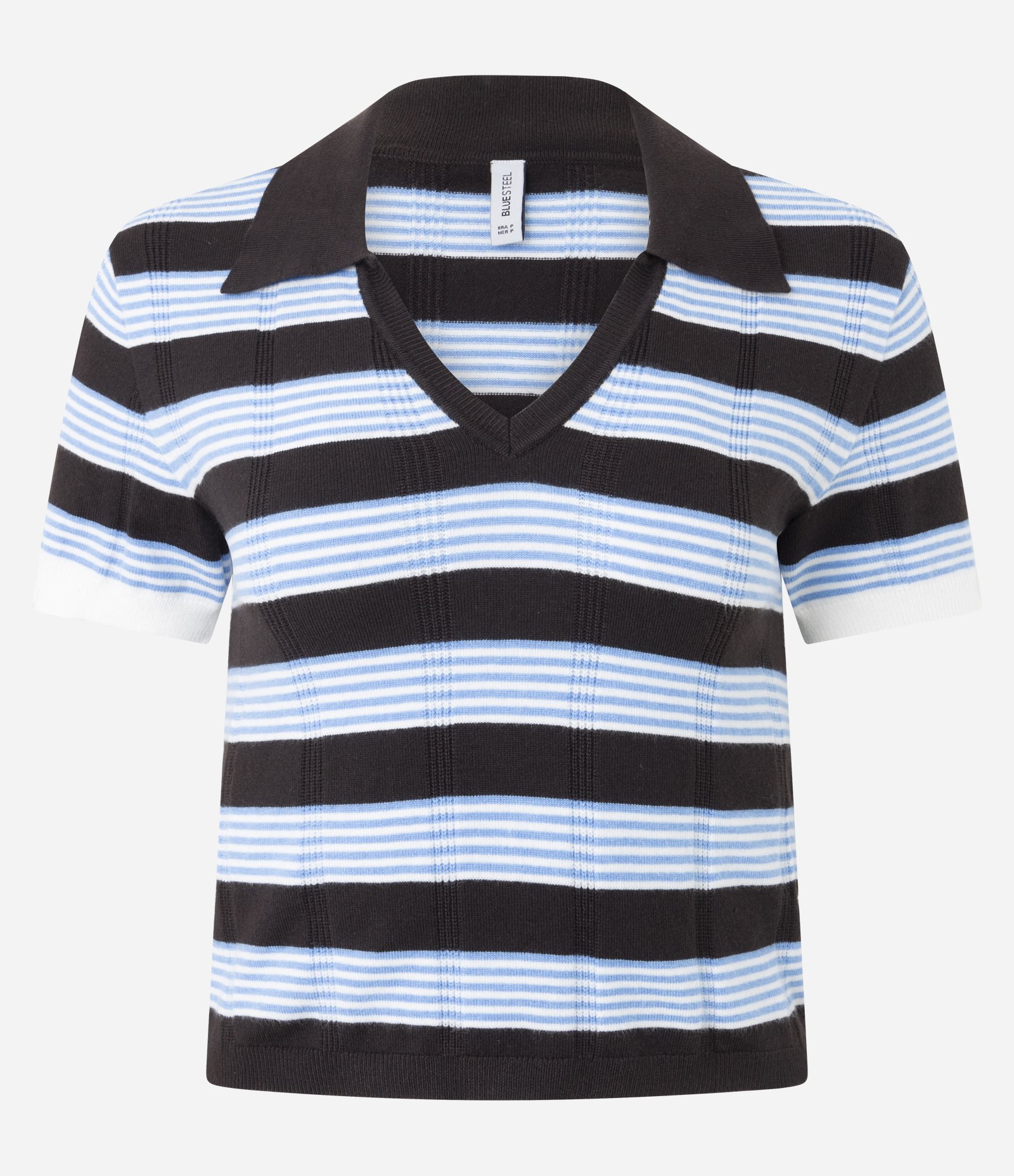 Blusa em Tricô Listrado com Gola Polo Azul e Marrom 5