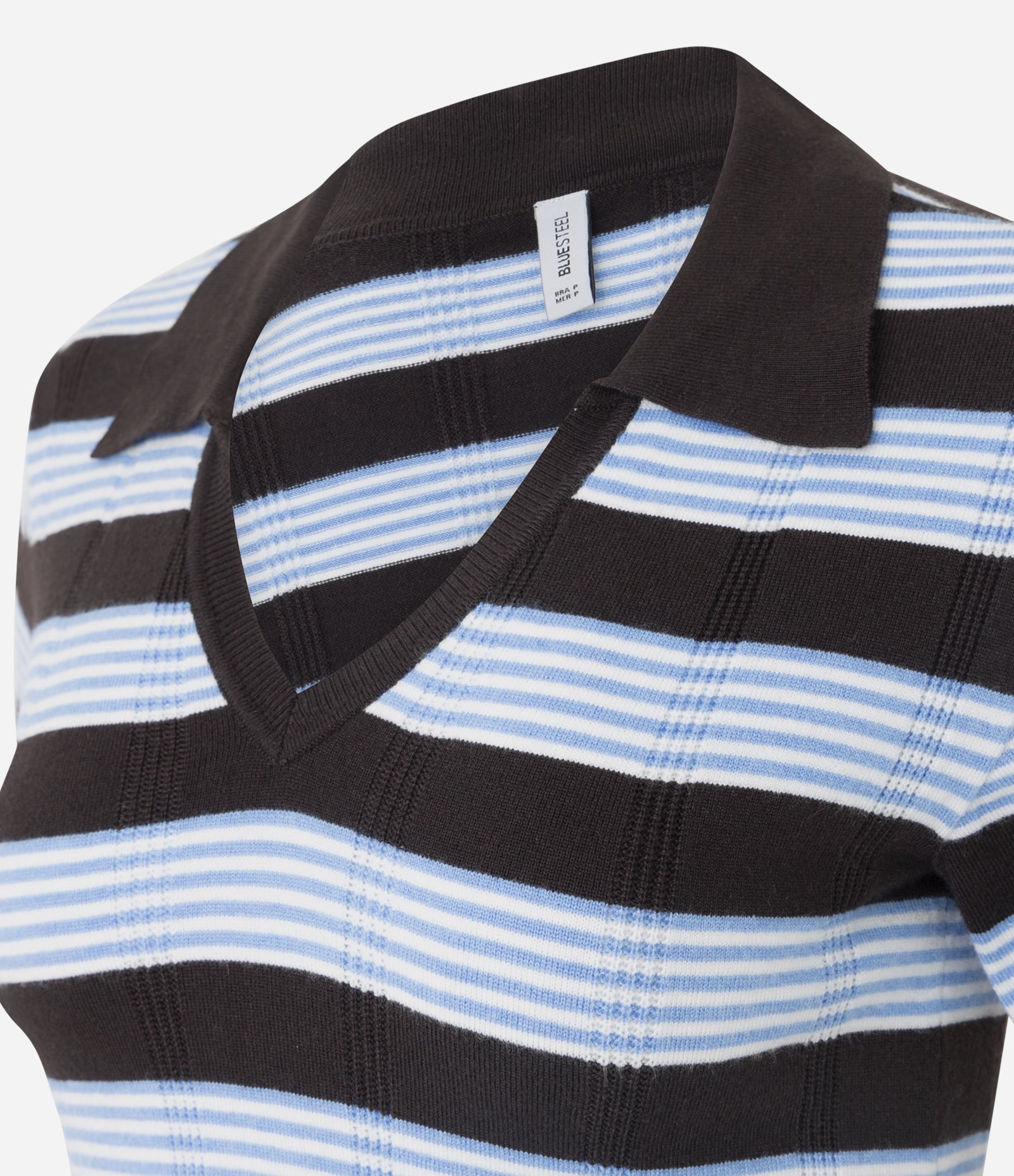 Blusa em Tricô Listrado com Gola Polo Azul e Marrom 6