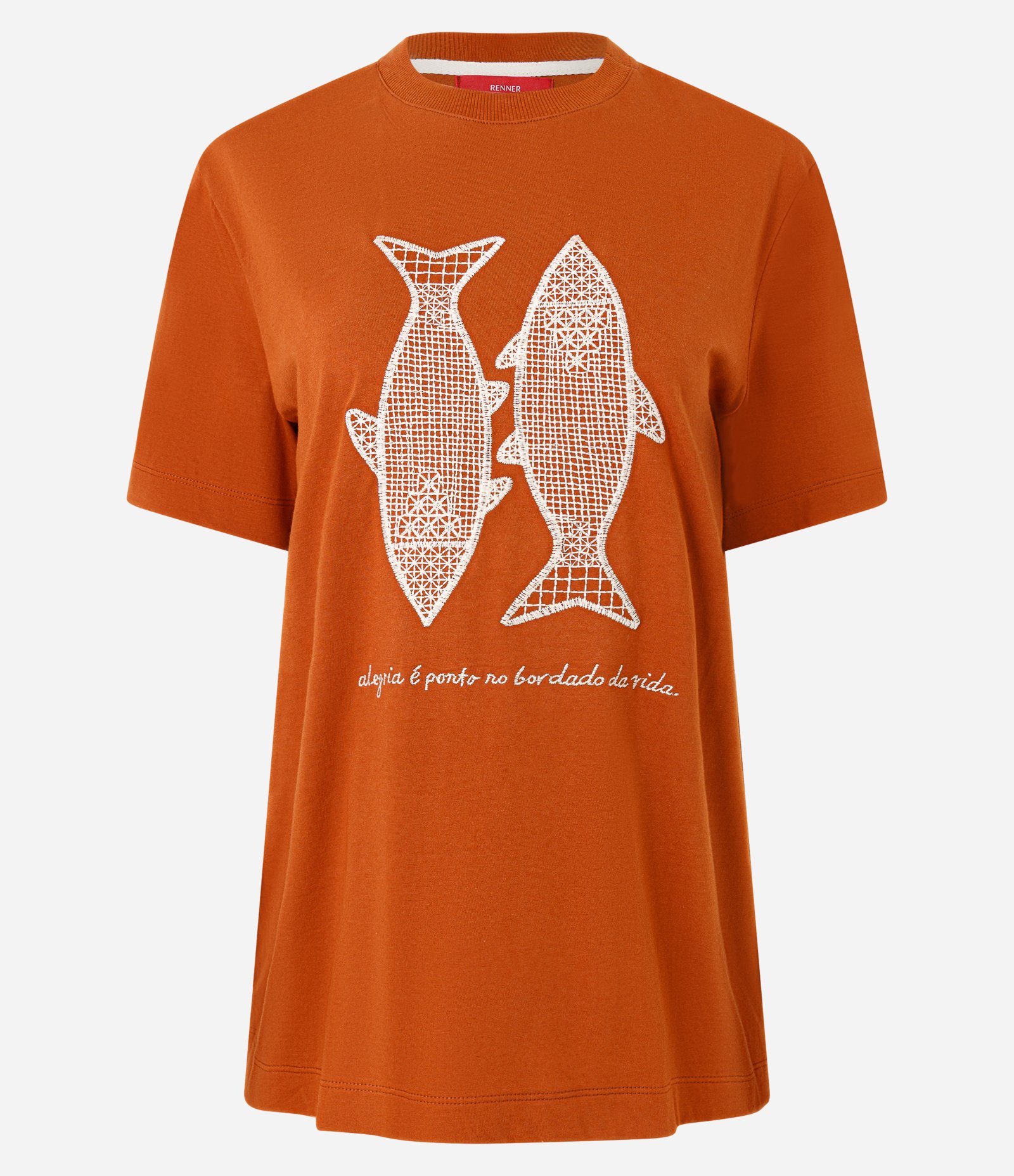 Camiseta Manga Curta com Bordado de Peixe Laranja 5