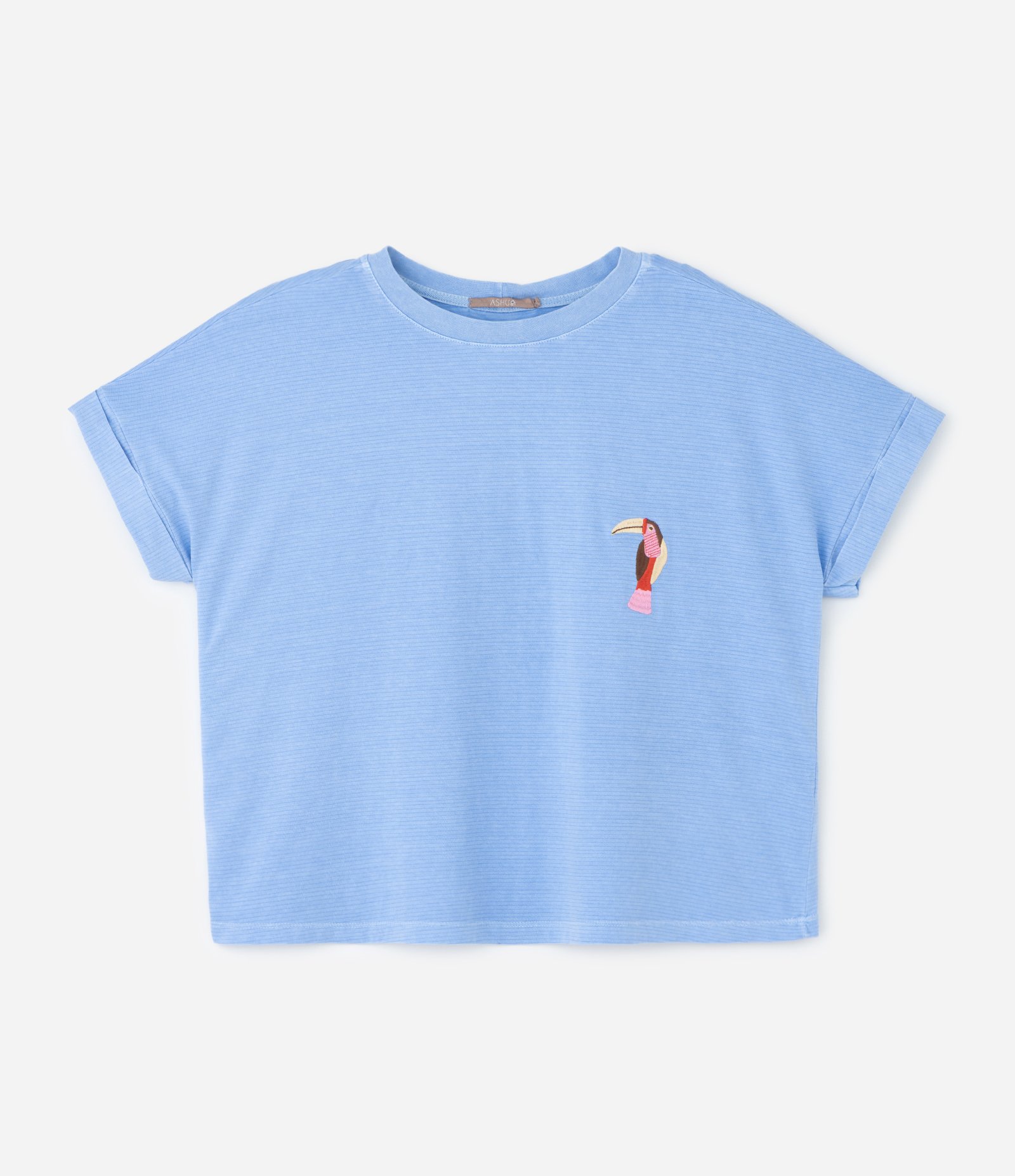 Blusa Boxy em Meia Malha com Bordado Tucano Azul 4