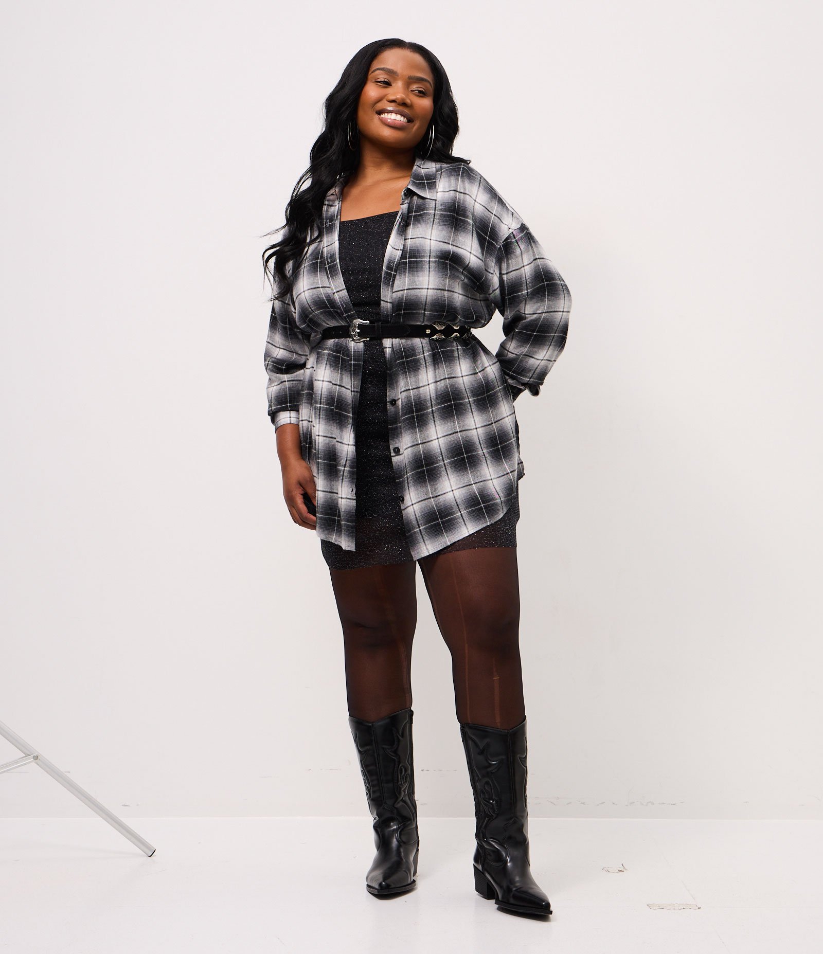 Camisa Xadrez Fio Tinto Manga Longa Curve & Plus Size Preto 2