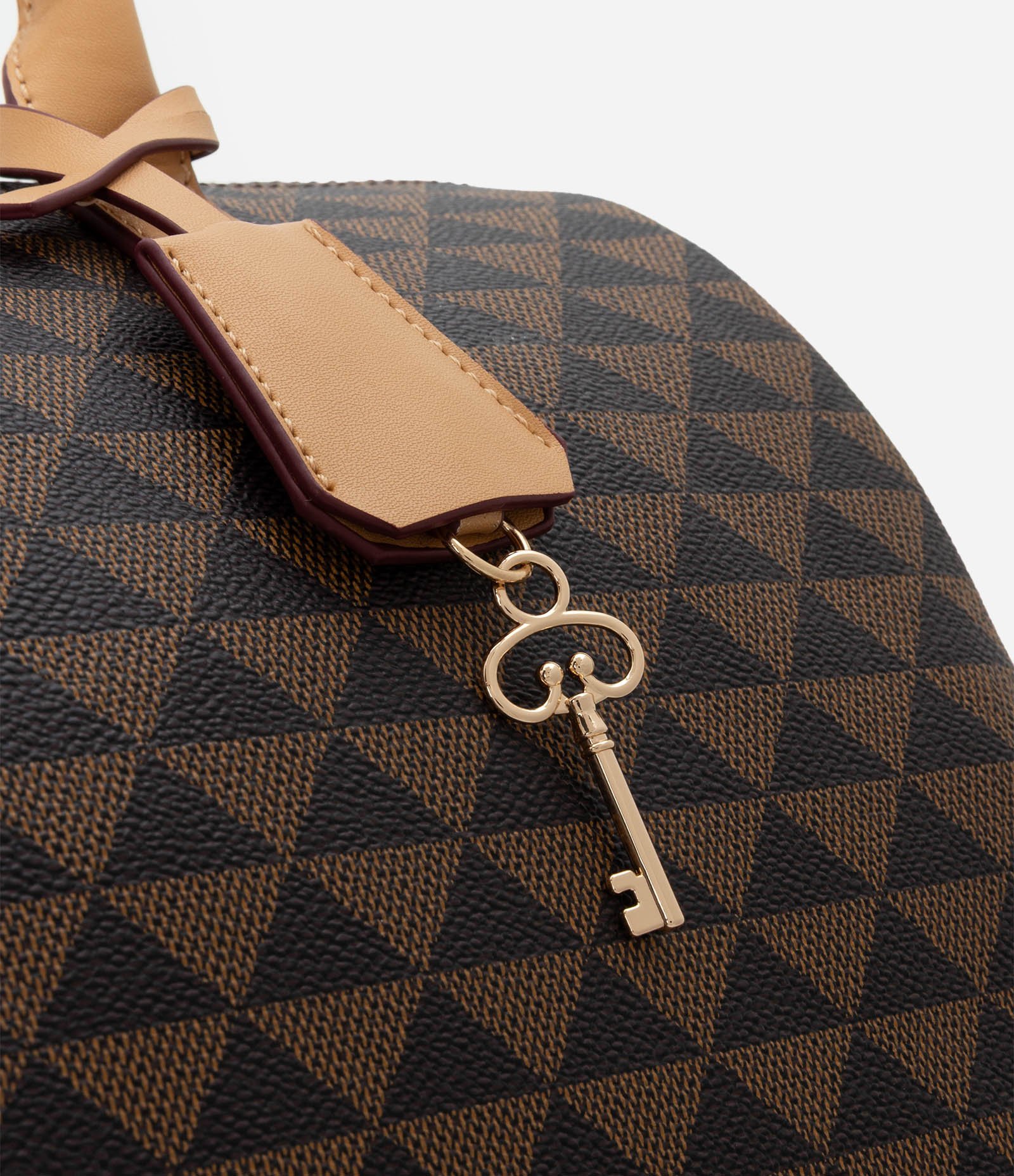 Bolsa Grande em PU com Alça de Mão e Estampa Triângulos Marrom 4