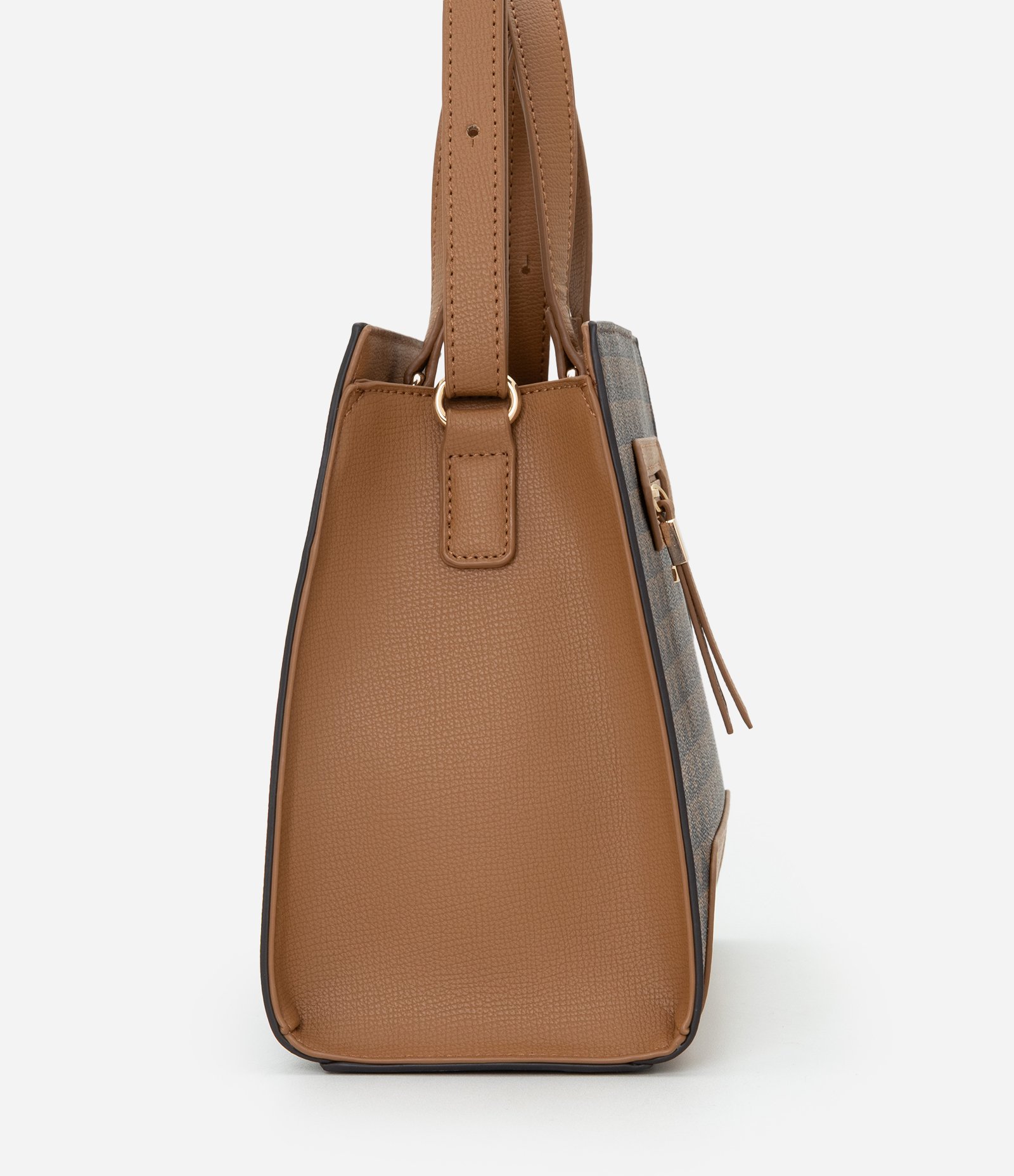 Bolsa Satchel Média em PU com Estampa Triângulos Marrom 2