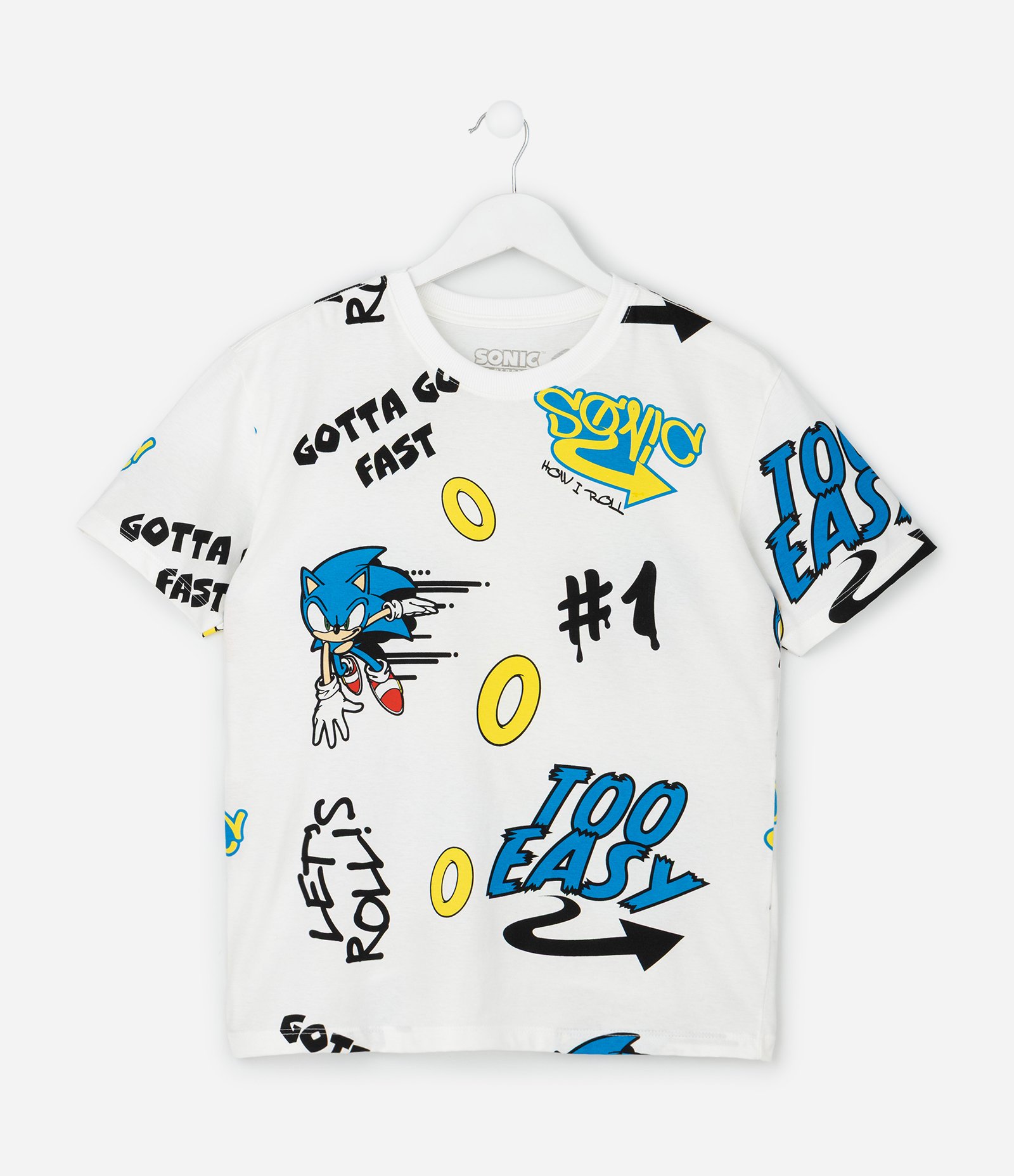 Camiseta Relaxed Infantil com Estampa Full Print Sonic – Tam 5 a 14 Anos Branco 2