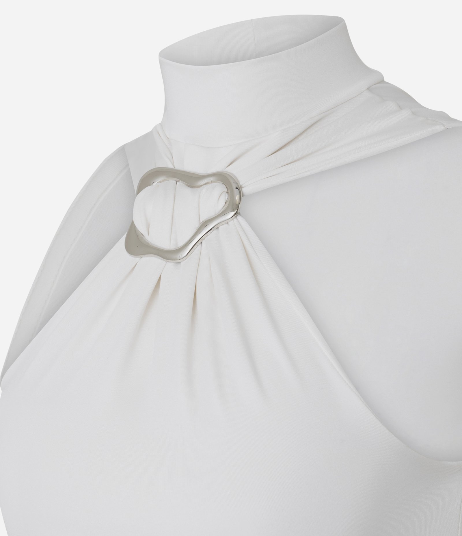 Blusa em Microfibra com Decote Halter e Aviamento no Decote Branco 6