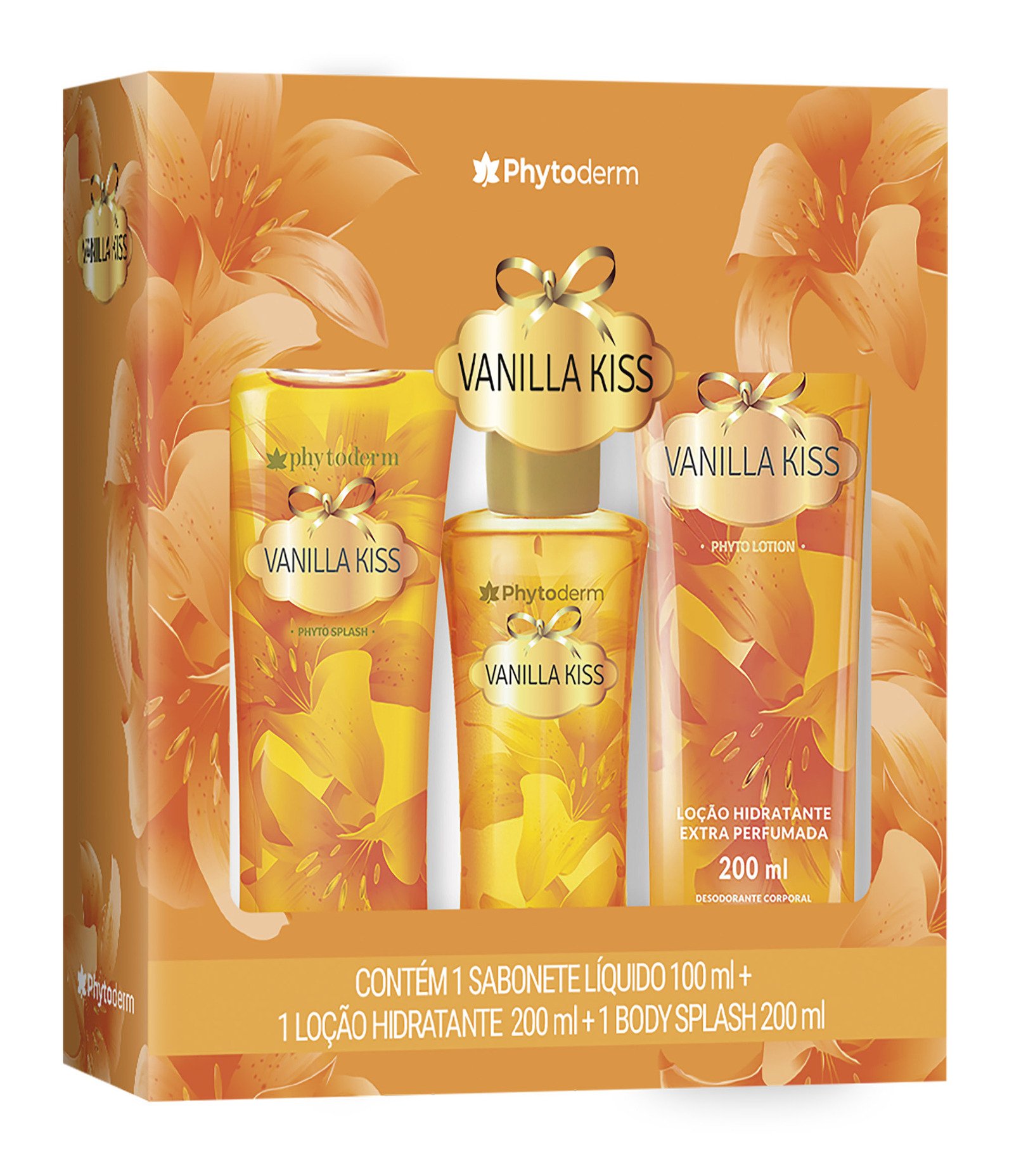 Kit Kit Phytoderm Vanilla Kiss Body Splash 200ml + Loção Hidratante 200ml + Sabonete Líquido 100ml KIT 1