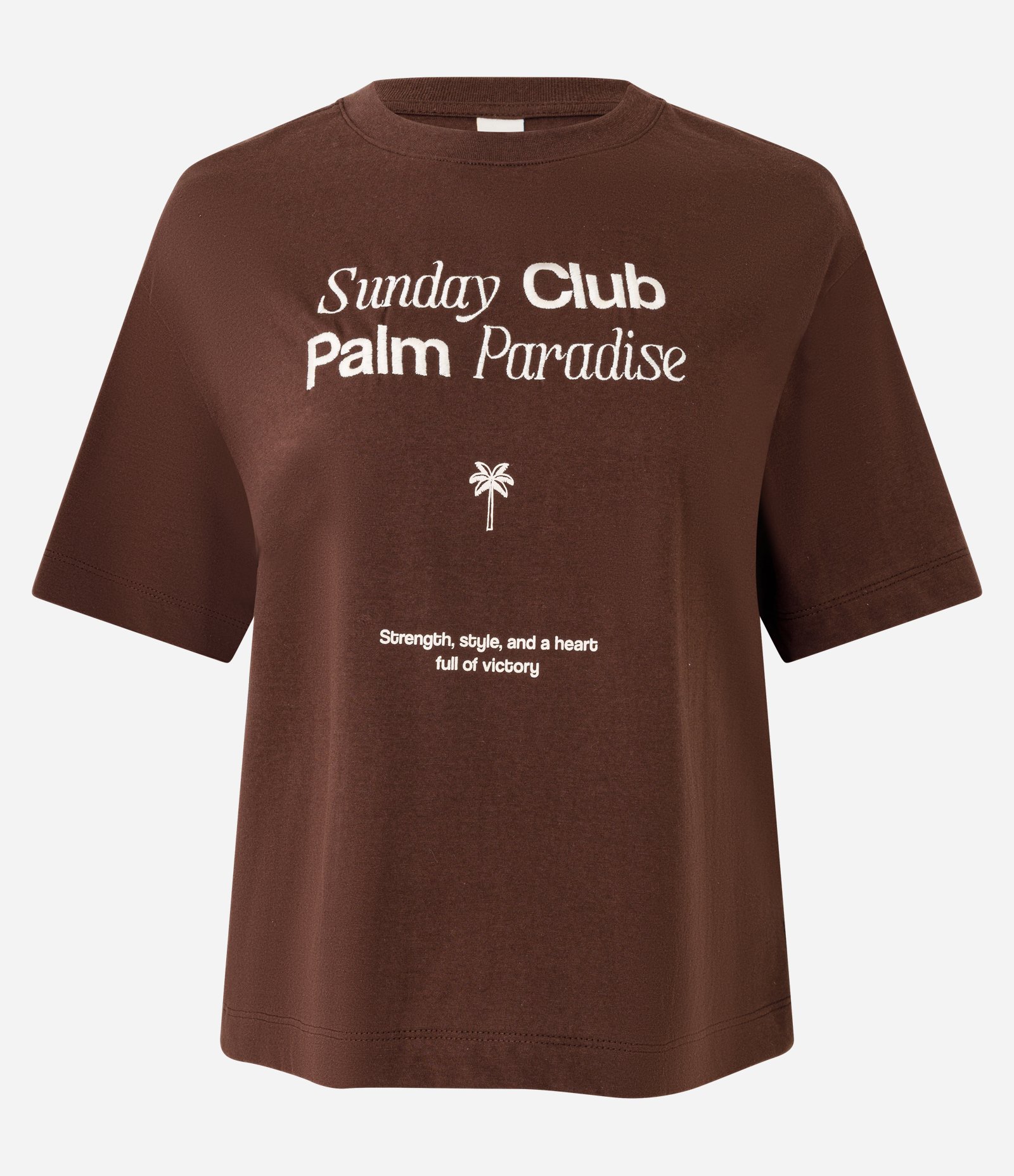 Camiseta Manga Curta em Algodão com Lettering e Palmeira Marrom 5