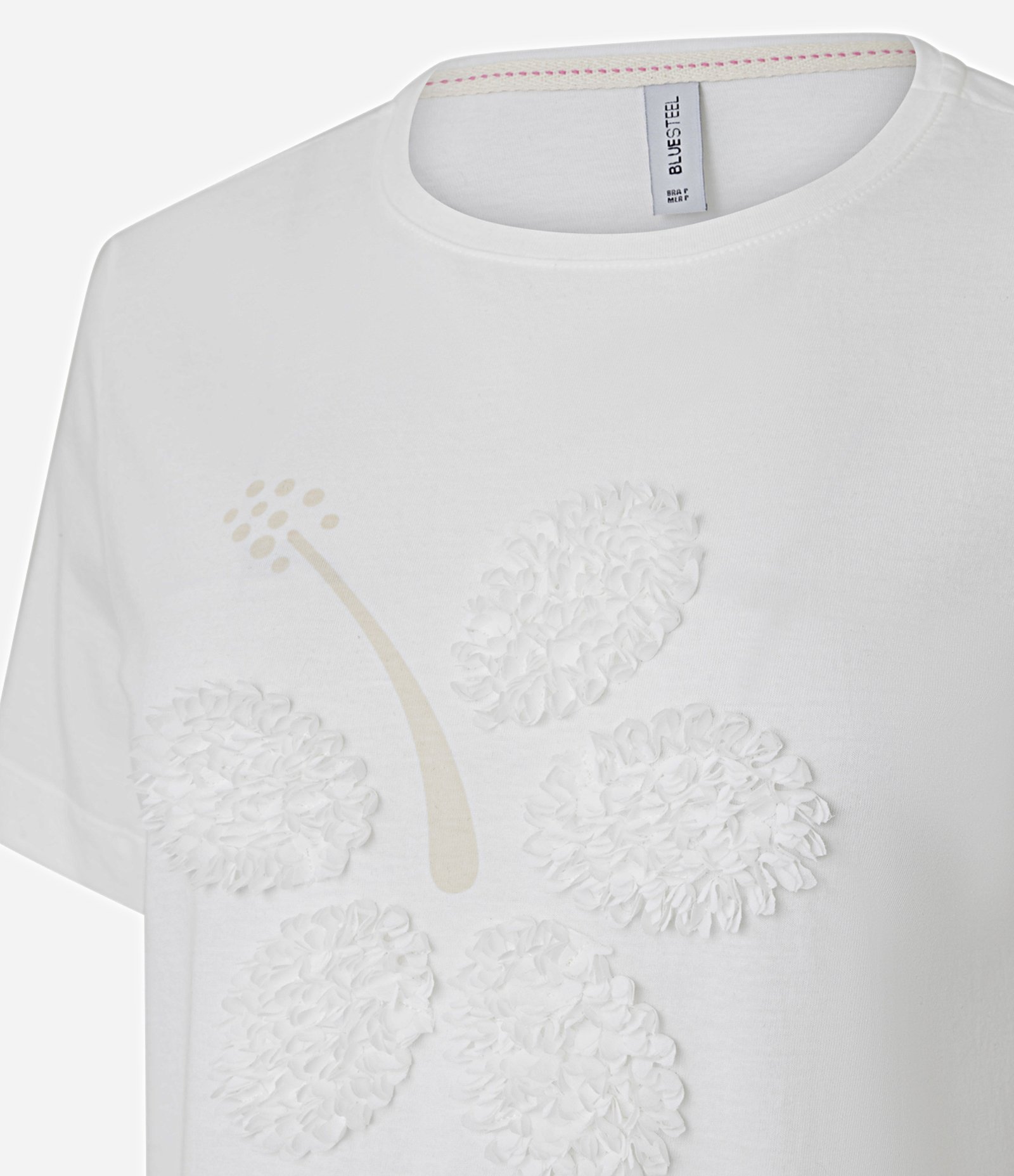 Camiseta em Algodão com Bordado 3D Floral Branco 2