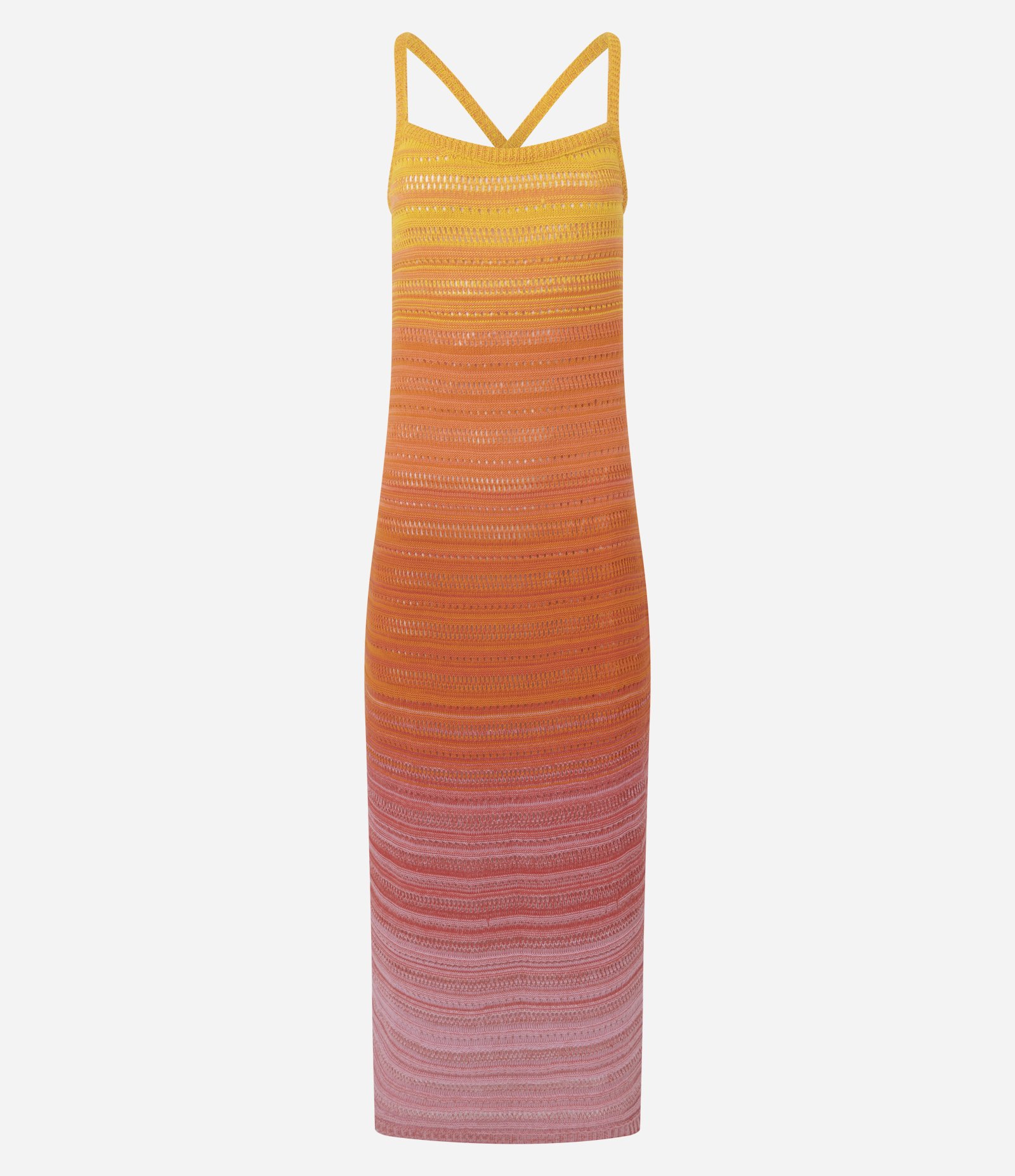 Vestido Longo em Tricô Degrade com Alças Cruzadas Laranja 1