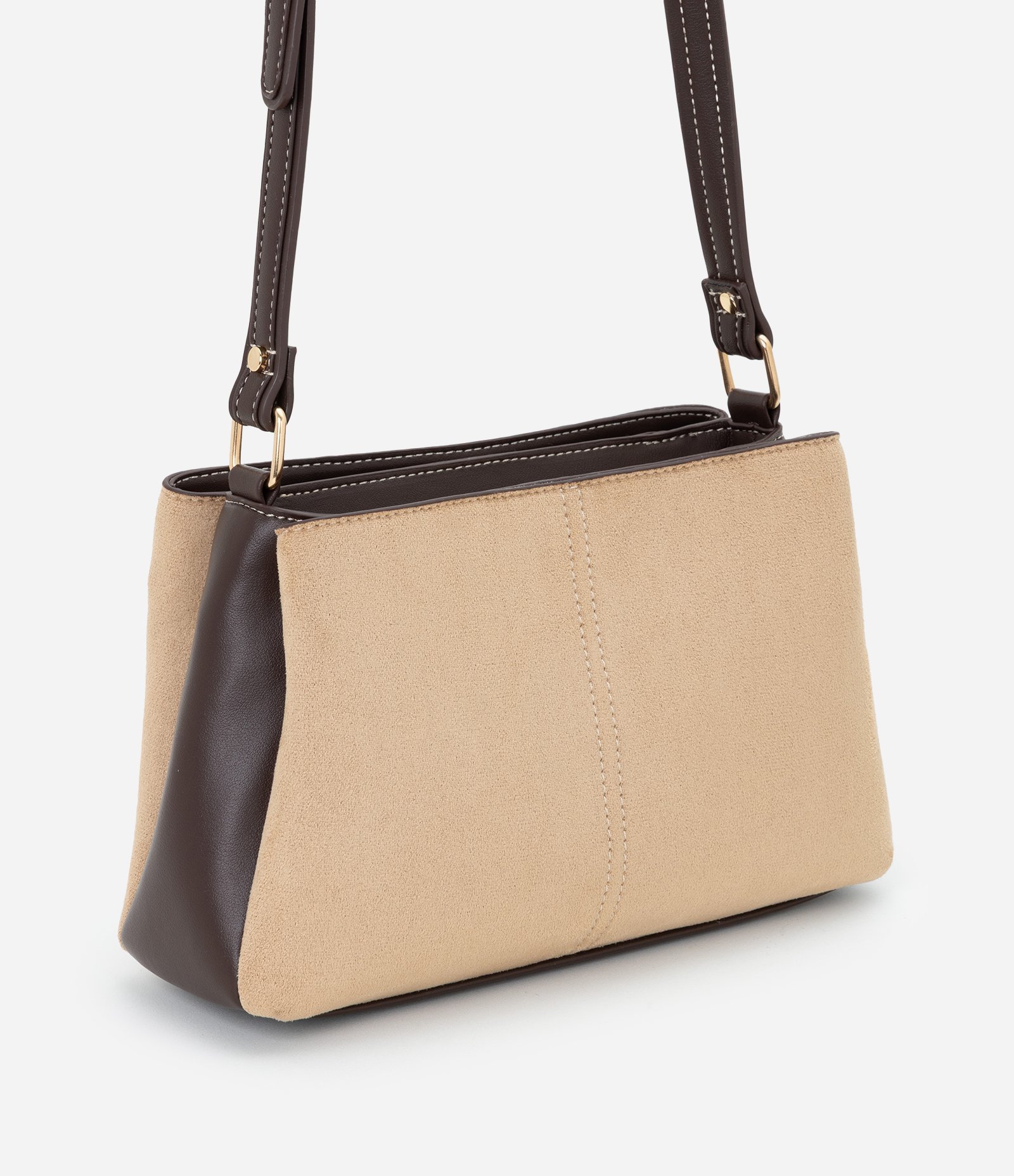 Bolsa Transversal Média em Suede com Alça Regulável Bege 1