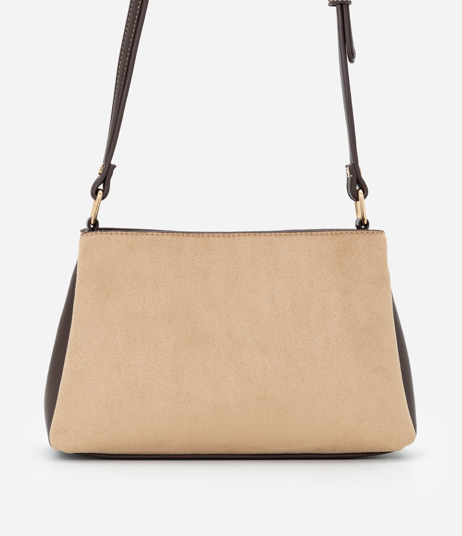 Bolsa Transversal Média em Suede com Alça Regulável Bege 3