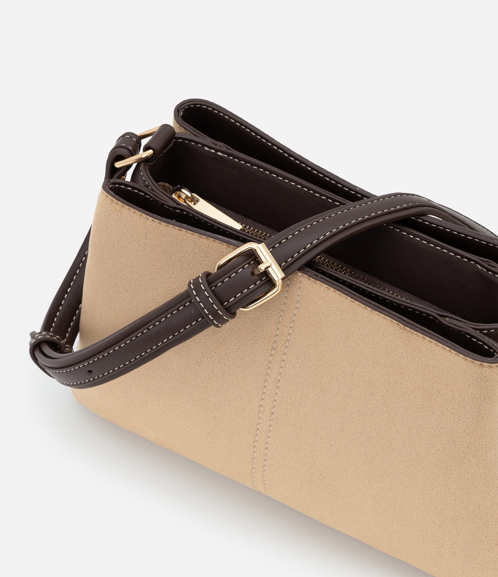 Bolsa Transversal Média em Suede com Alça Regulável Bege 6