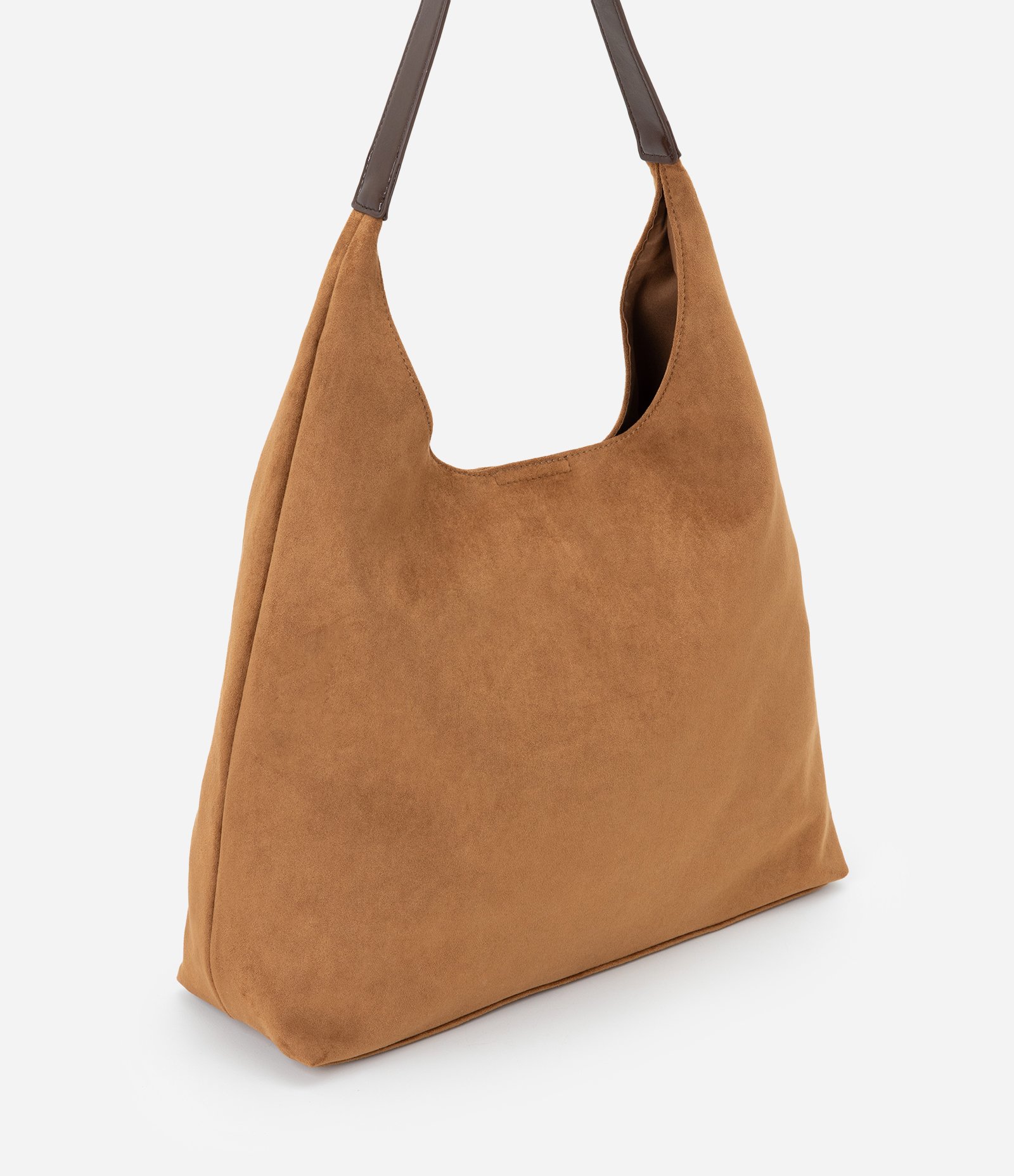 Bolsa Hobo Grande em Suede com Alça Contrastante Marrom 2
