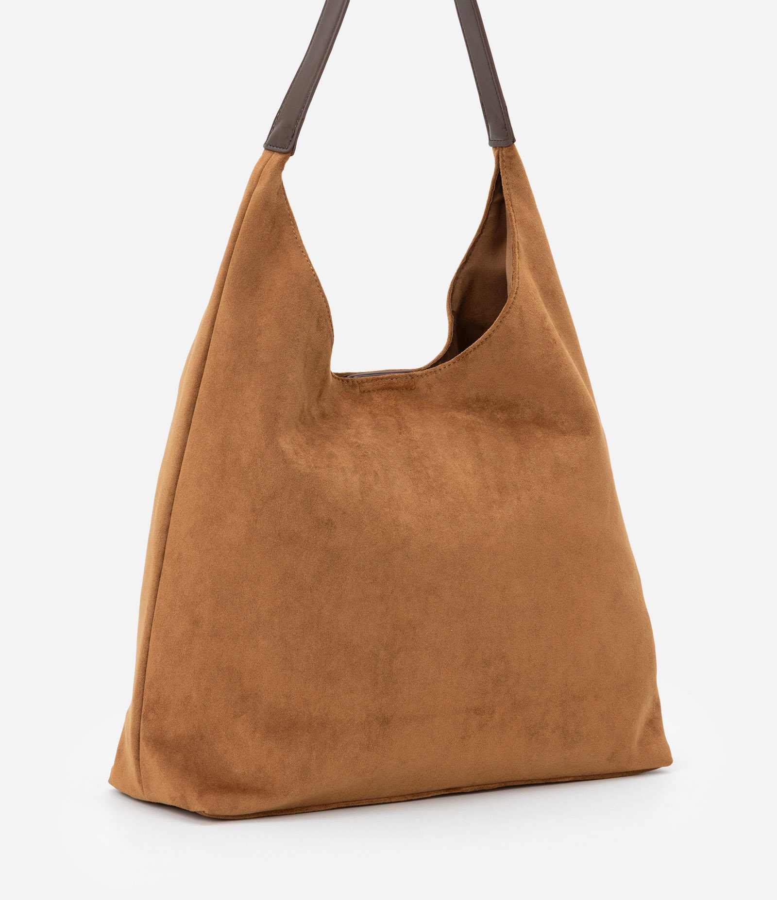 Bolsa Hobo Grande em Suede com Alça Contrastante Marrom 4