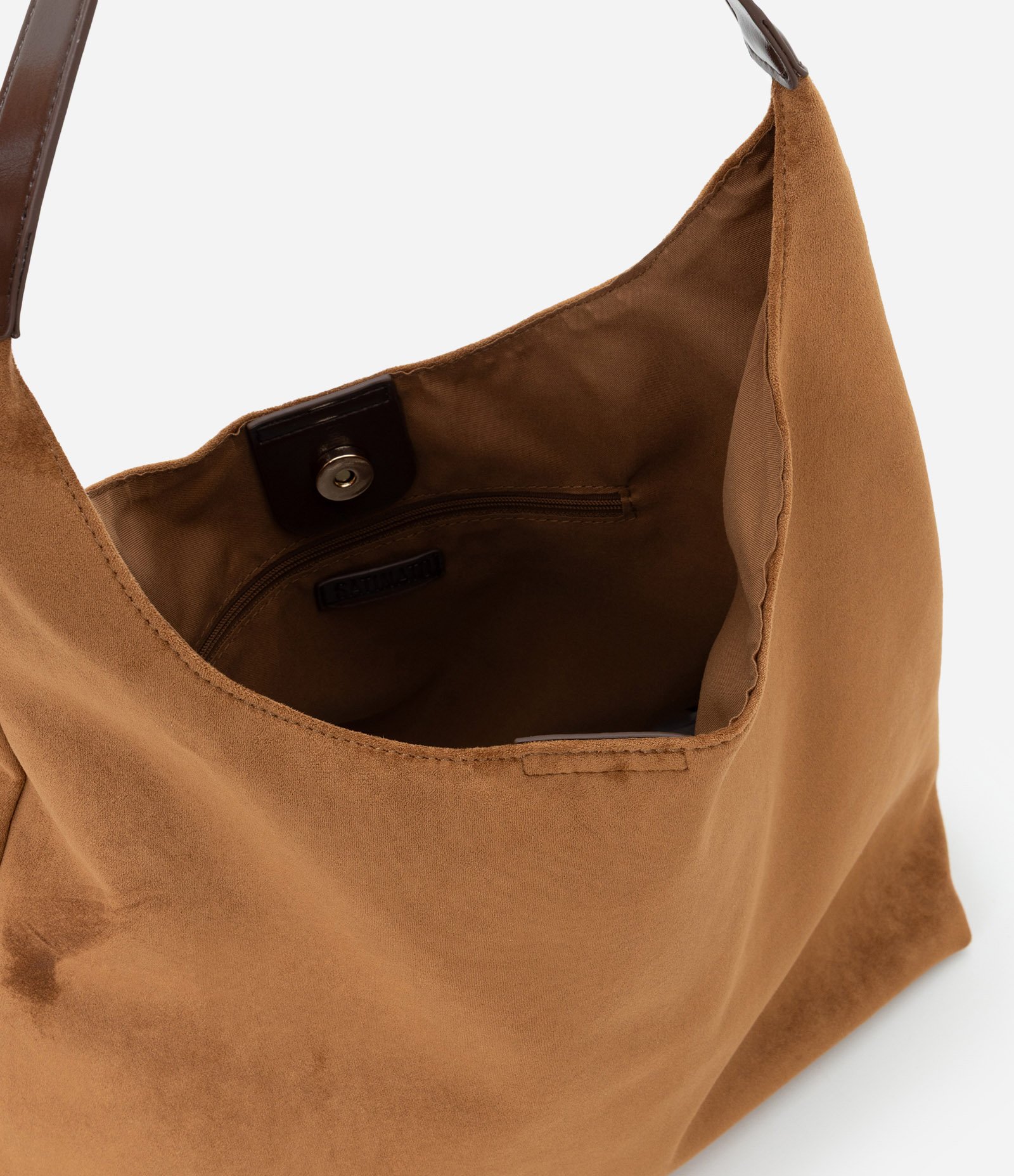 Bolsa Hobo Grande em Suede com Alça Contrastante Marrom 5