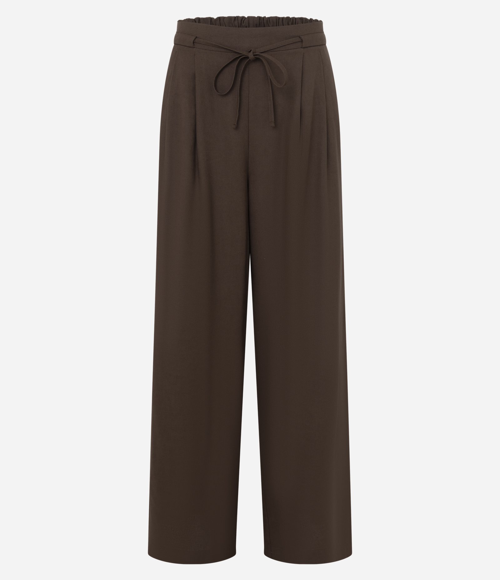 Calça Wide Leg Alfaiataria com Cintura Alta e Cinto Embutido Marrom 1