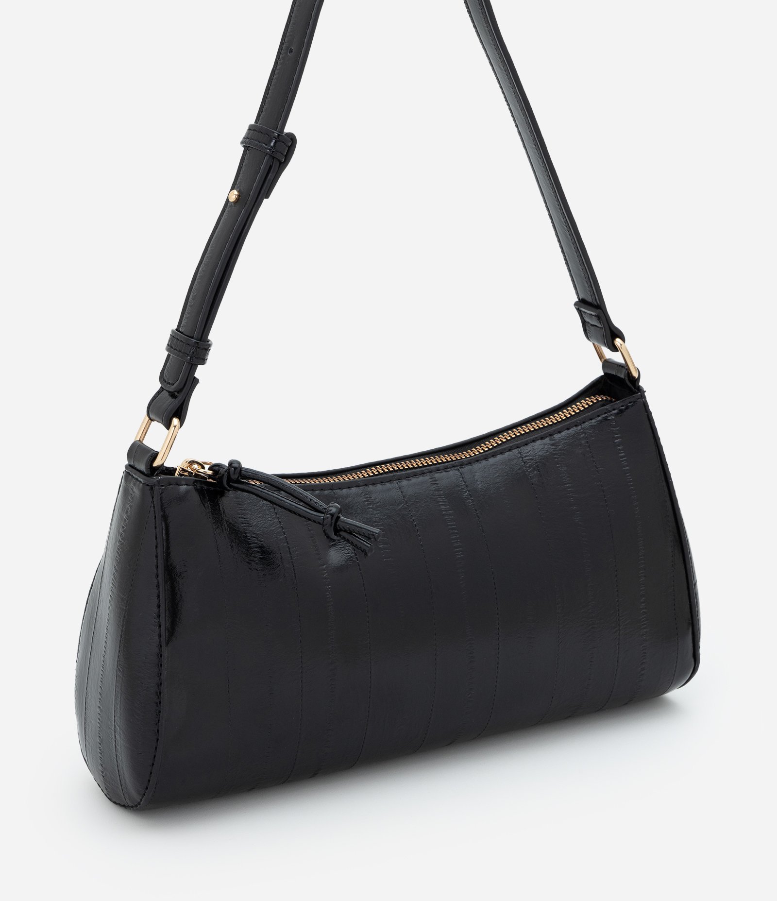 Bolsa Baguete Pequena em PU Texturizado Preto 1