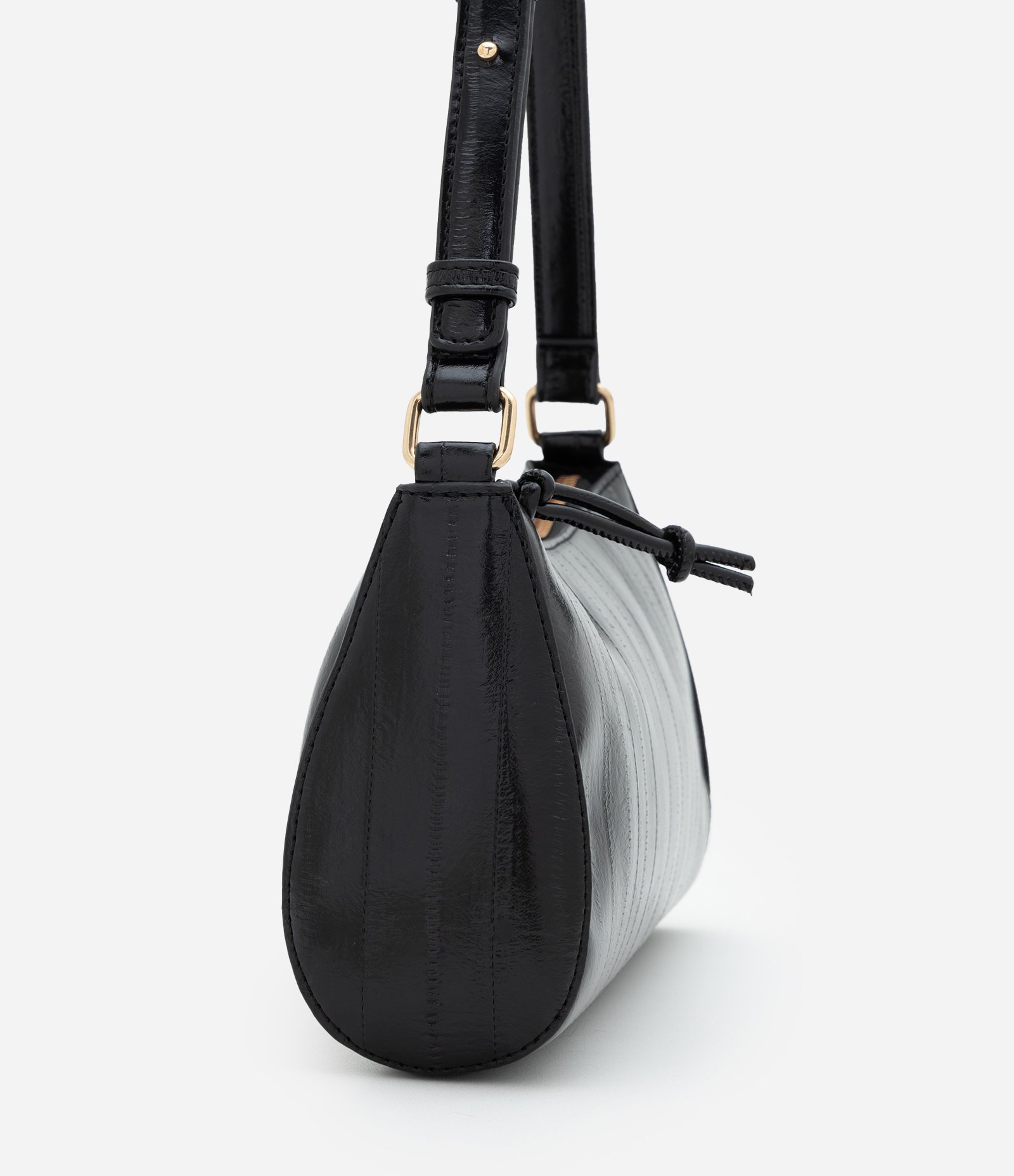 Bolsa Baguete Pequena em PU Texturizado Preto 2