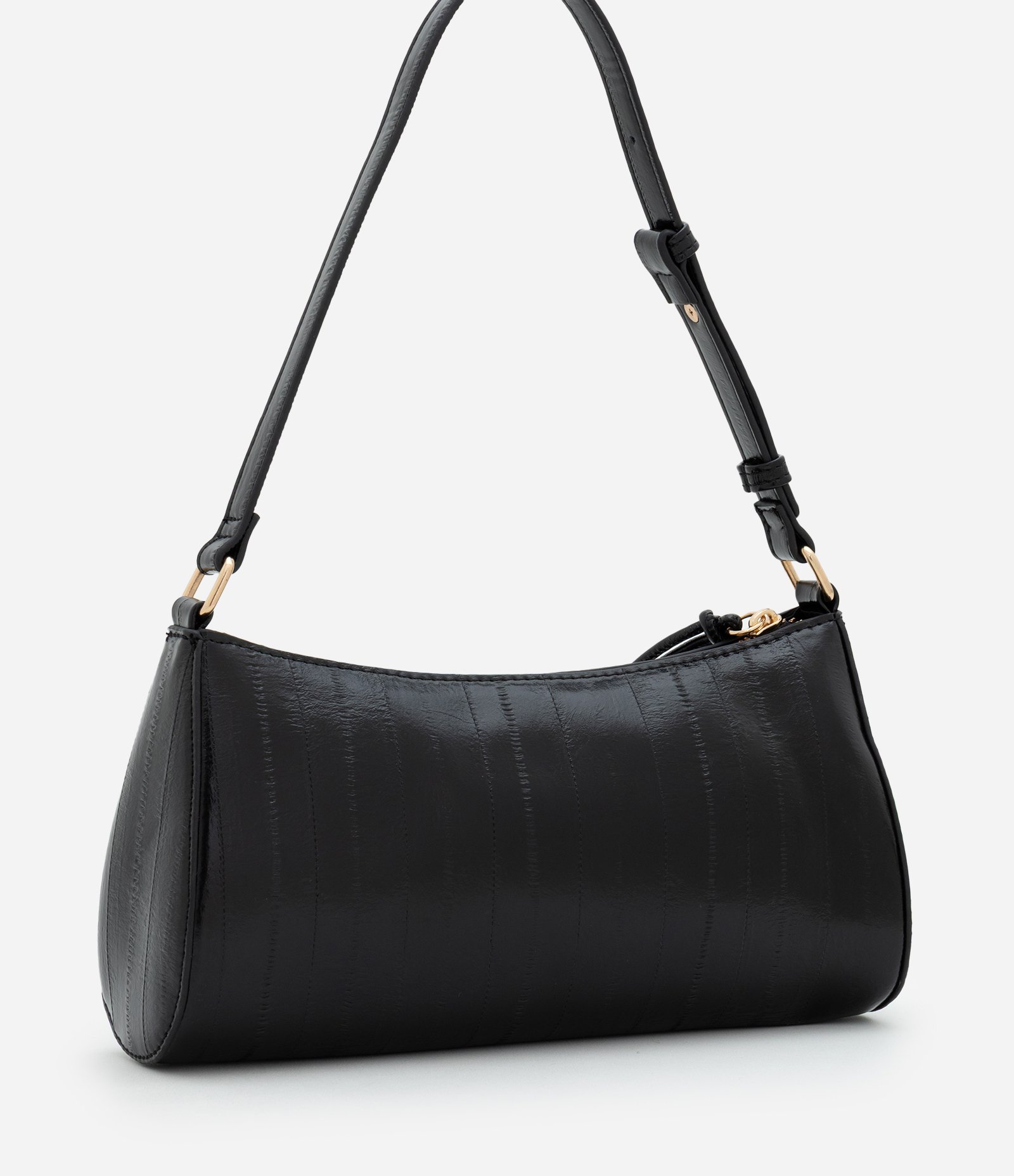 Bolsa Baguete Pequena em PU Texturizado Preto 3