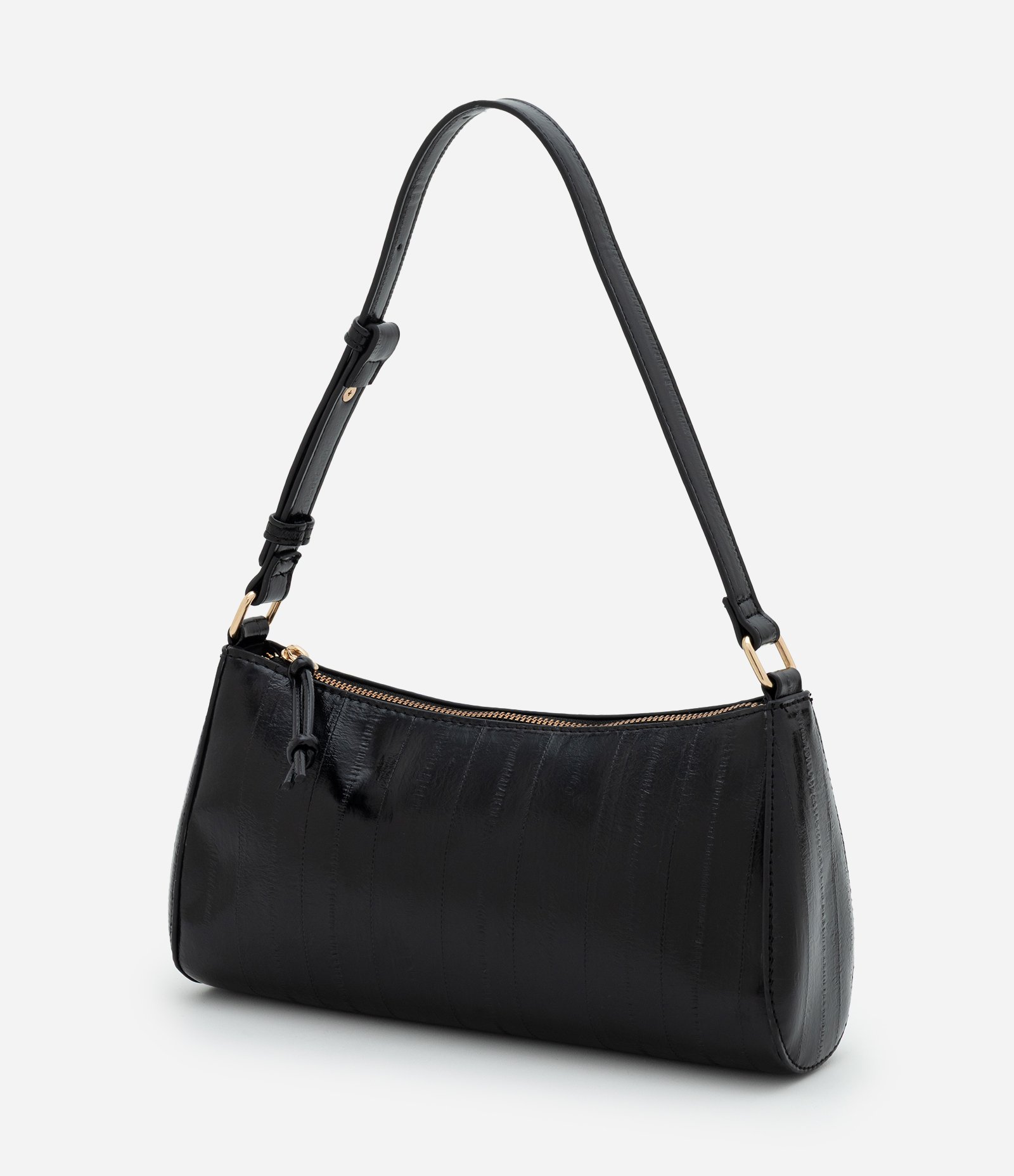 Bolsa Baguete Pequena em PU Texturizado Preto 4