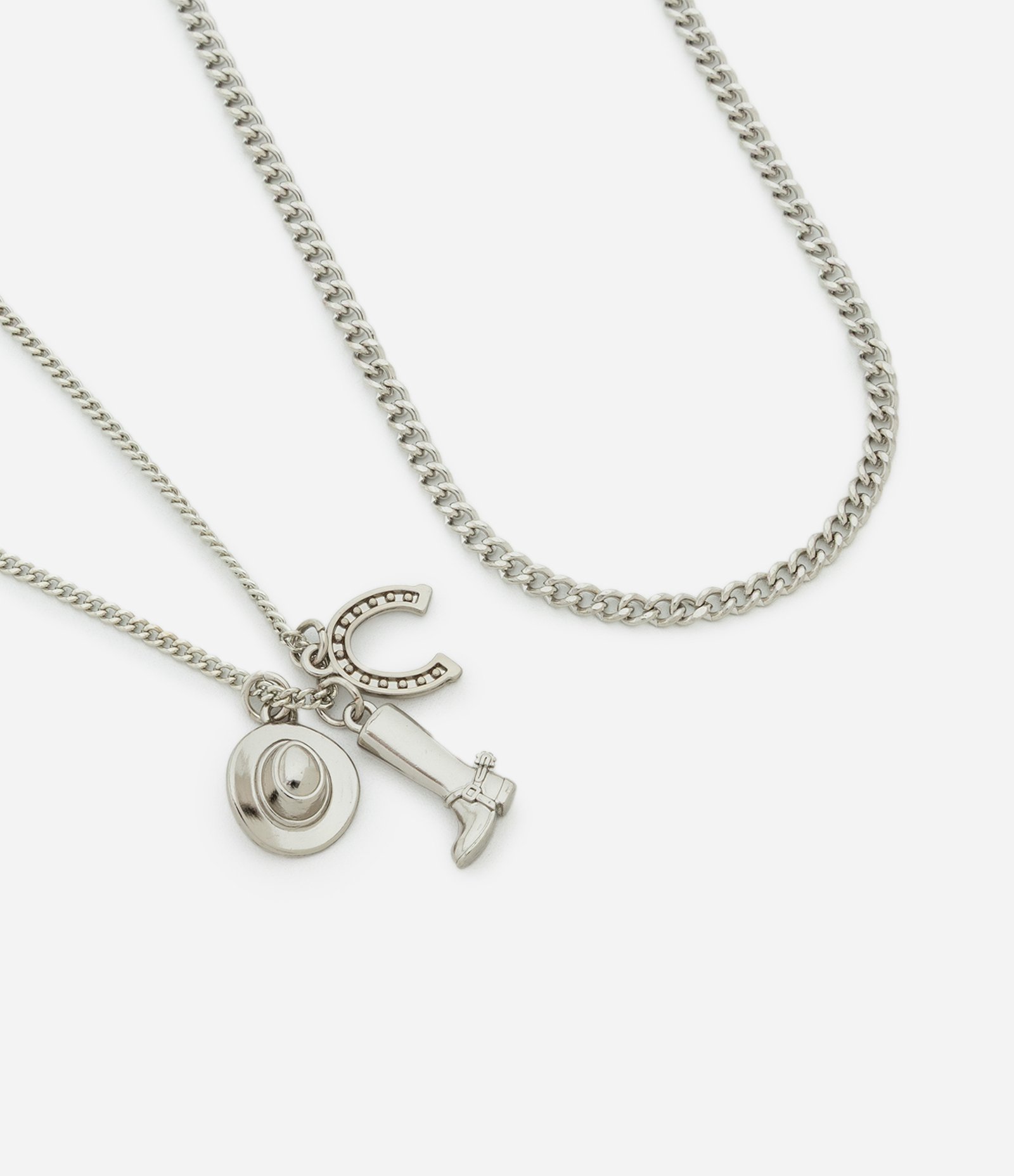 Kit com 02 Colares Correntes com Pingentes Western em Metal Prata 1