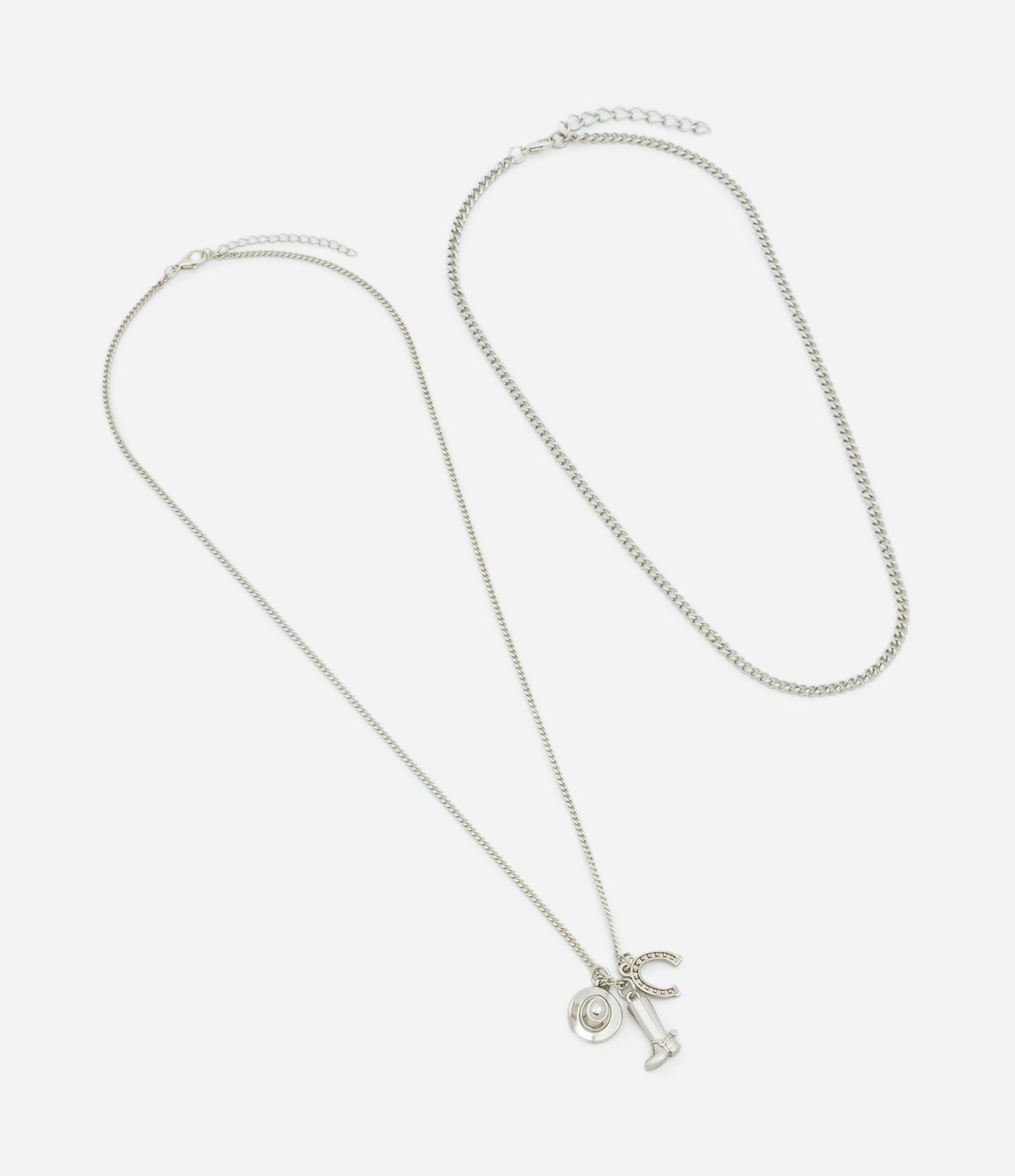 Kit com 02 Colares Correntes com Pingentes Western em Metal Prata 2