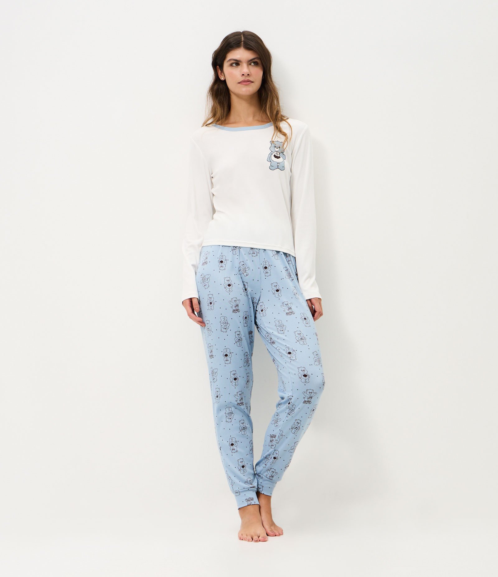 Blusa de Pijama em Ribana com Estampa Ursinhos Carinhosos Branco 2