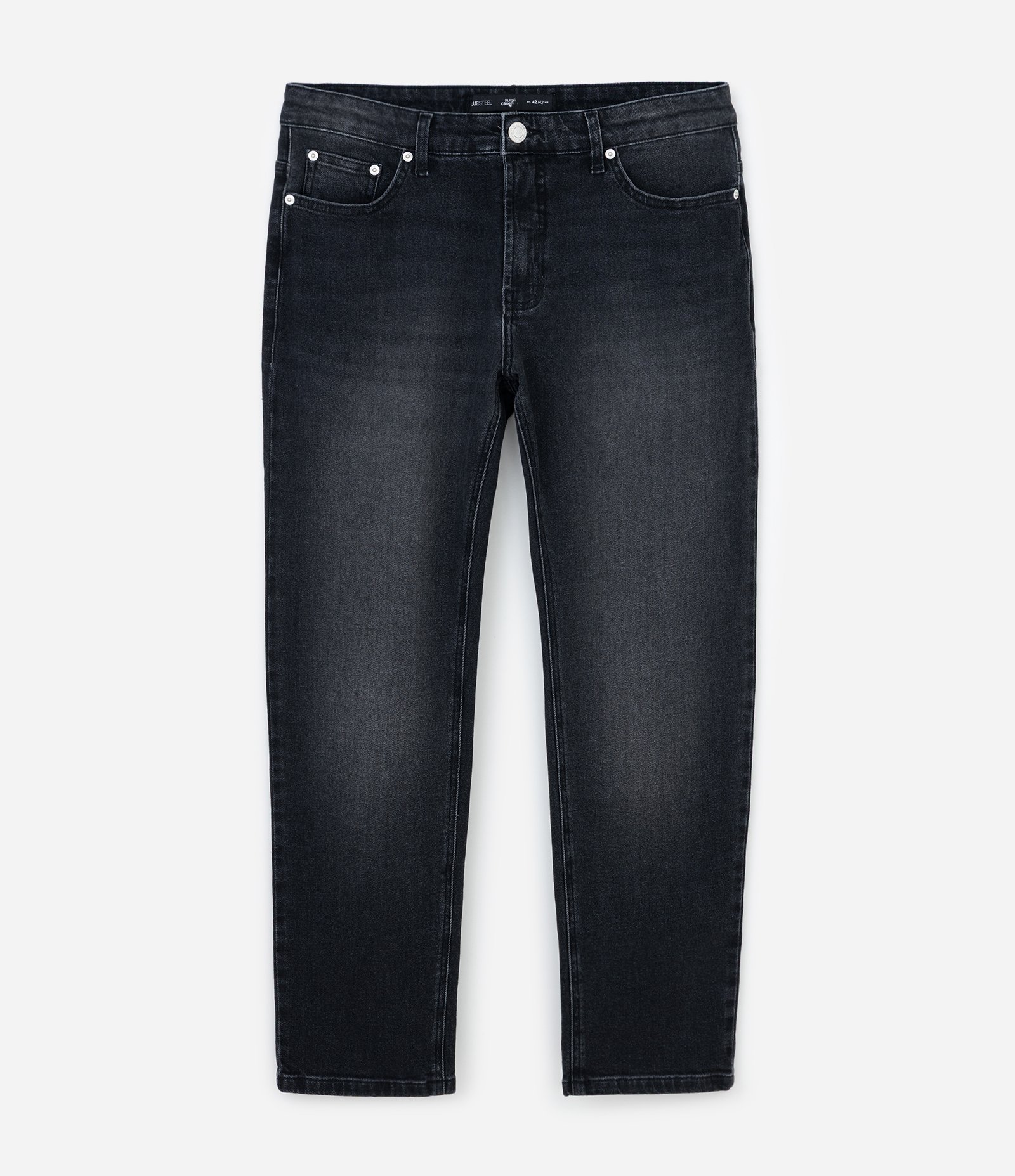 Calça Slim Cropped em Jeans com Efeito Estonado Preto 1